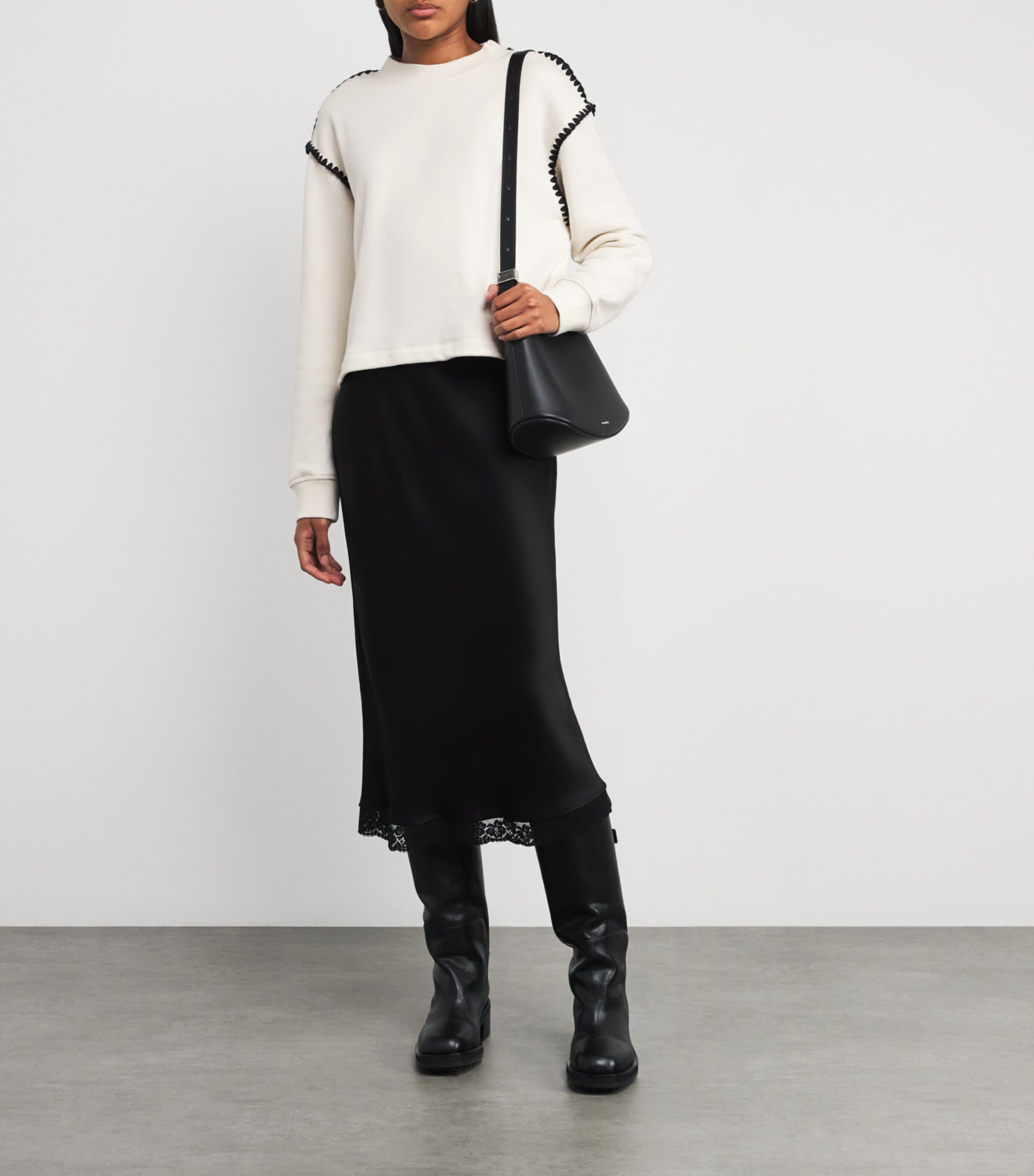 Rag & Bone Womens Vintage Terry Blanket-Stitch Sweatshirt Chalk Image 2