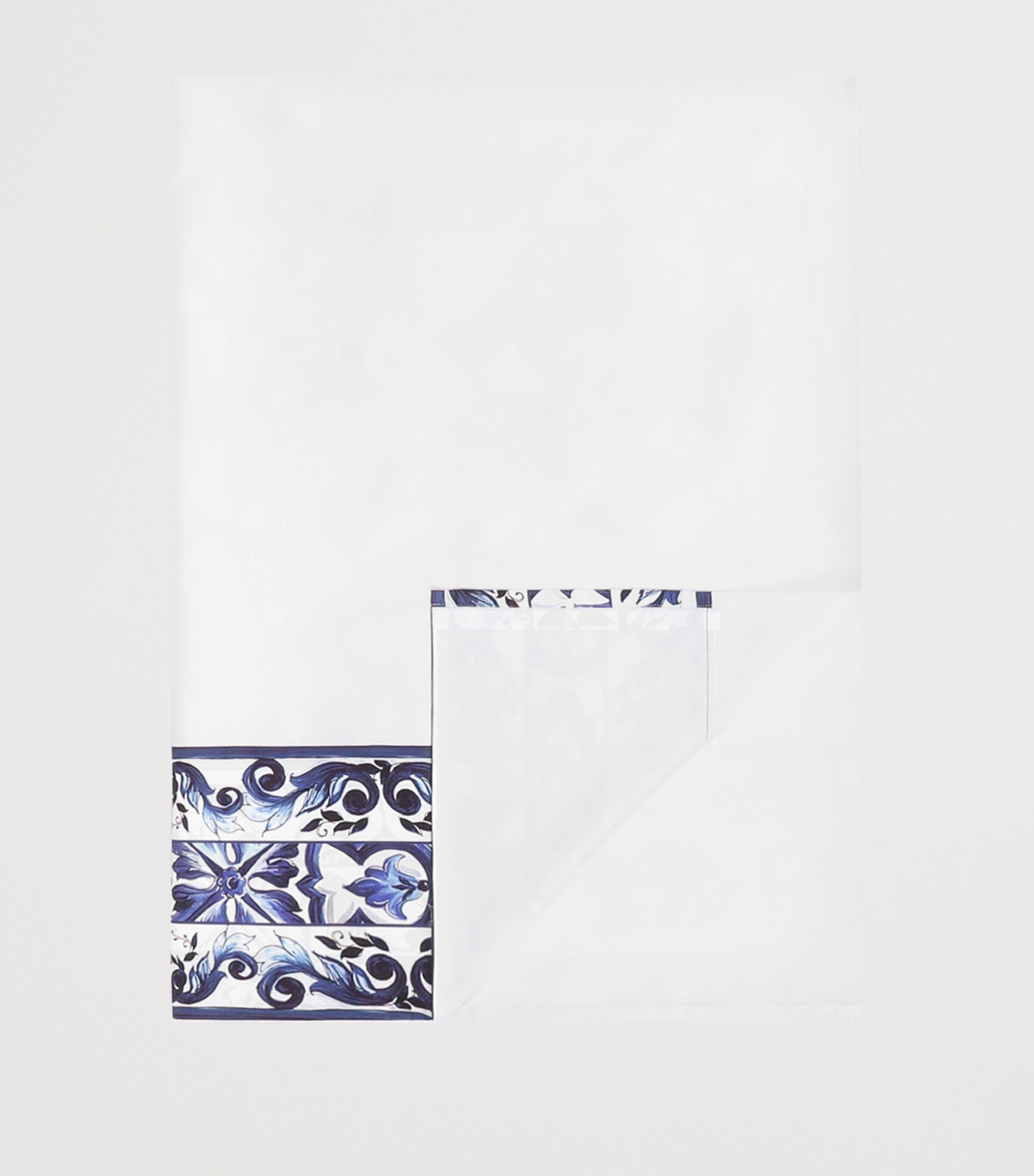 Dolce&Gabbana Casa Cotton Majolica King Flat Sheet (260cm x 280cm) Bianco/blu Med Image 2