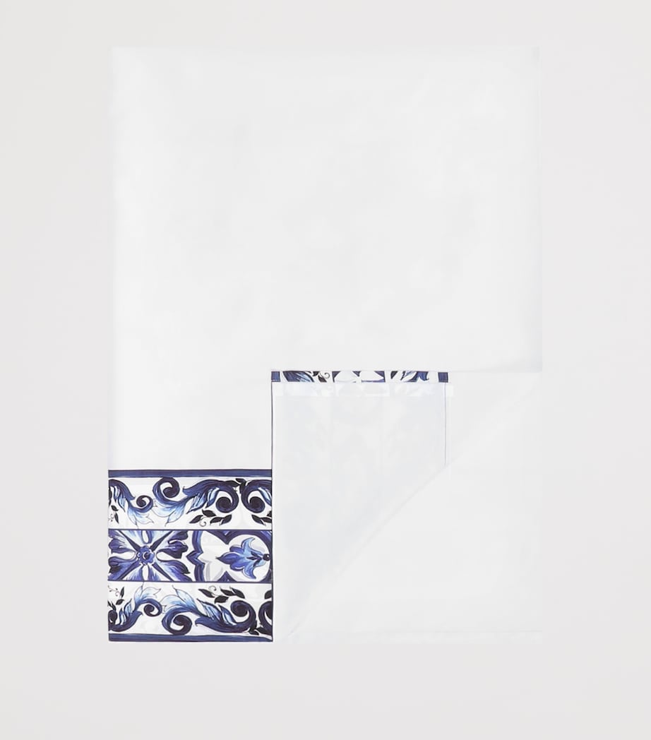 Dolce&Gabbana Casa Cotton Majolica King Flat Sheet (260cm x 280cm) Bianco/blu Med Image 2