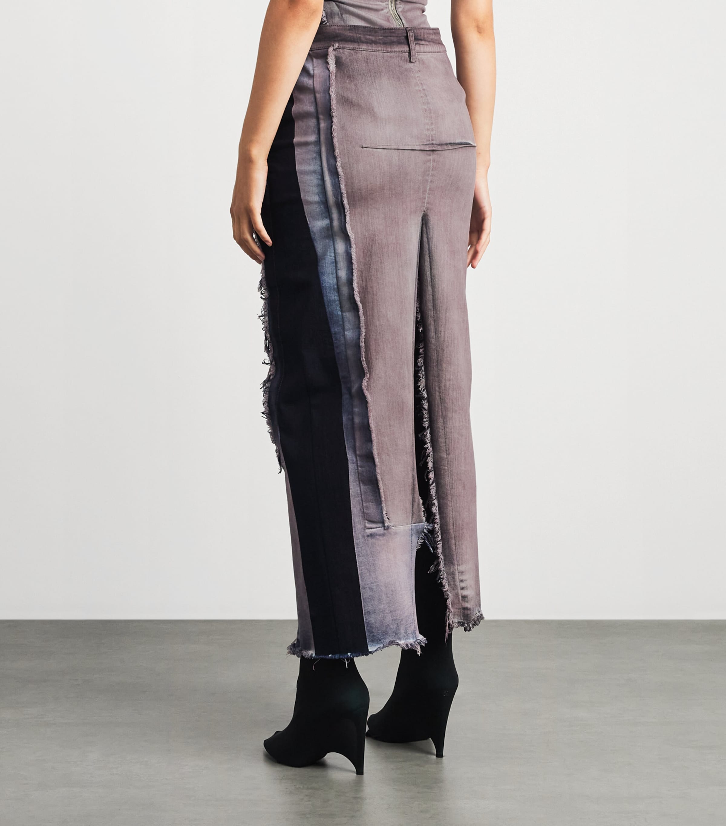 Rick Owens Womens Distressed Denim Midi Skirt Combo Image 5