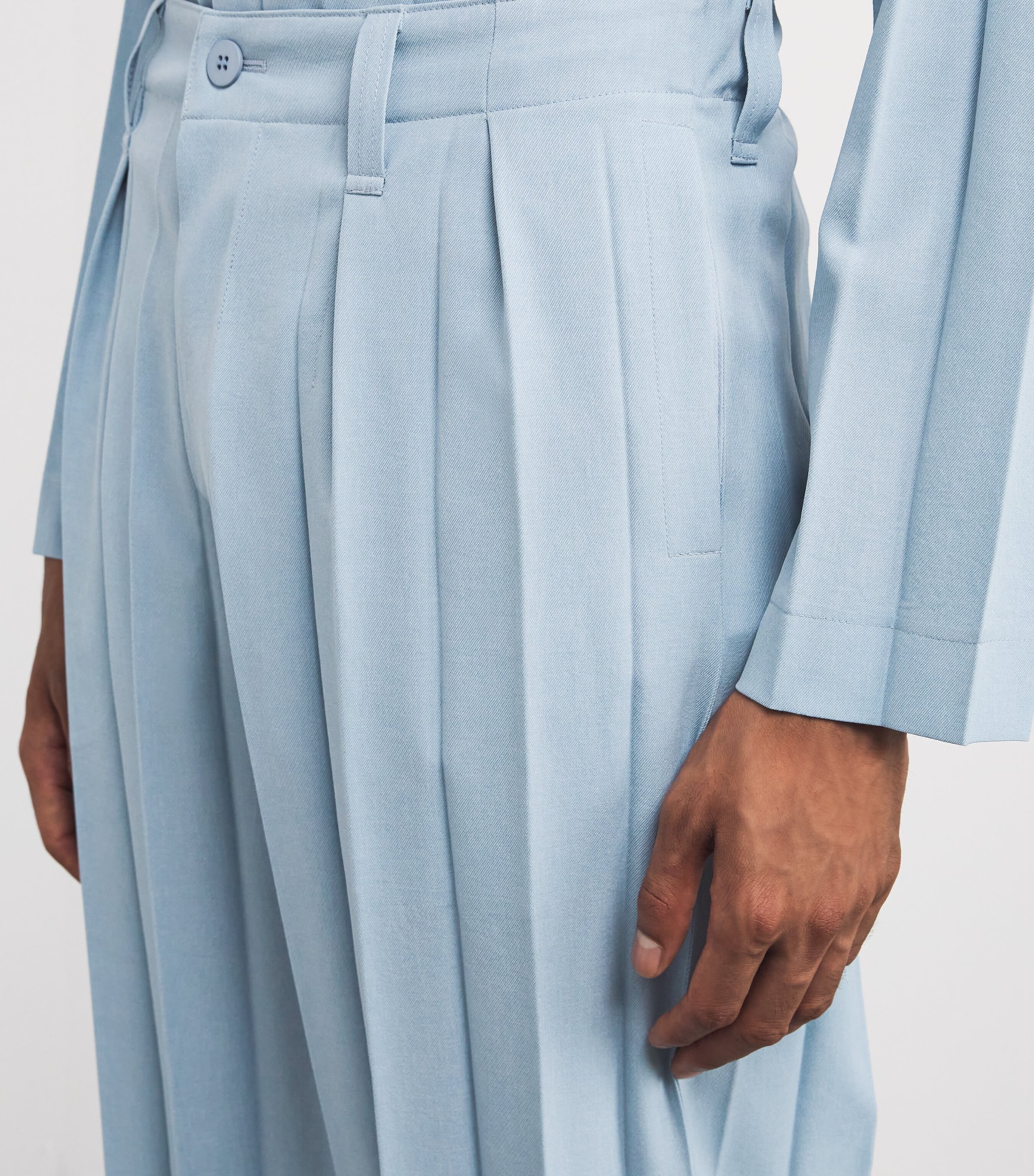 Pleated Edge Ensemble Trousers 72-BLUE Image 6