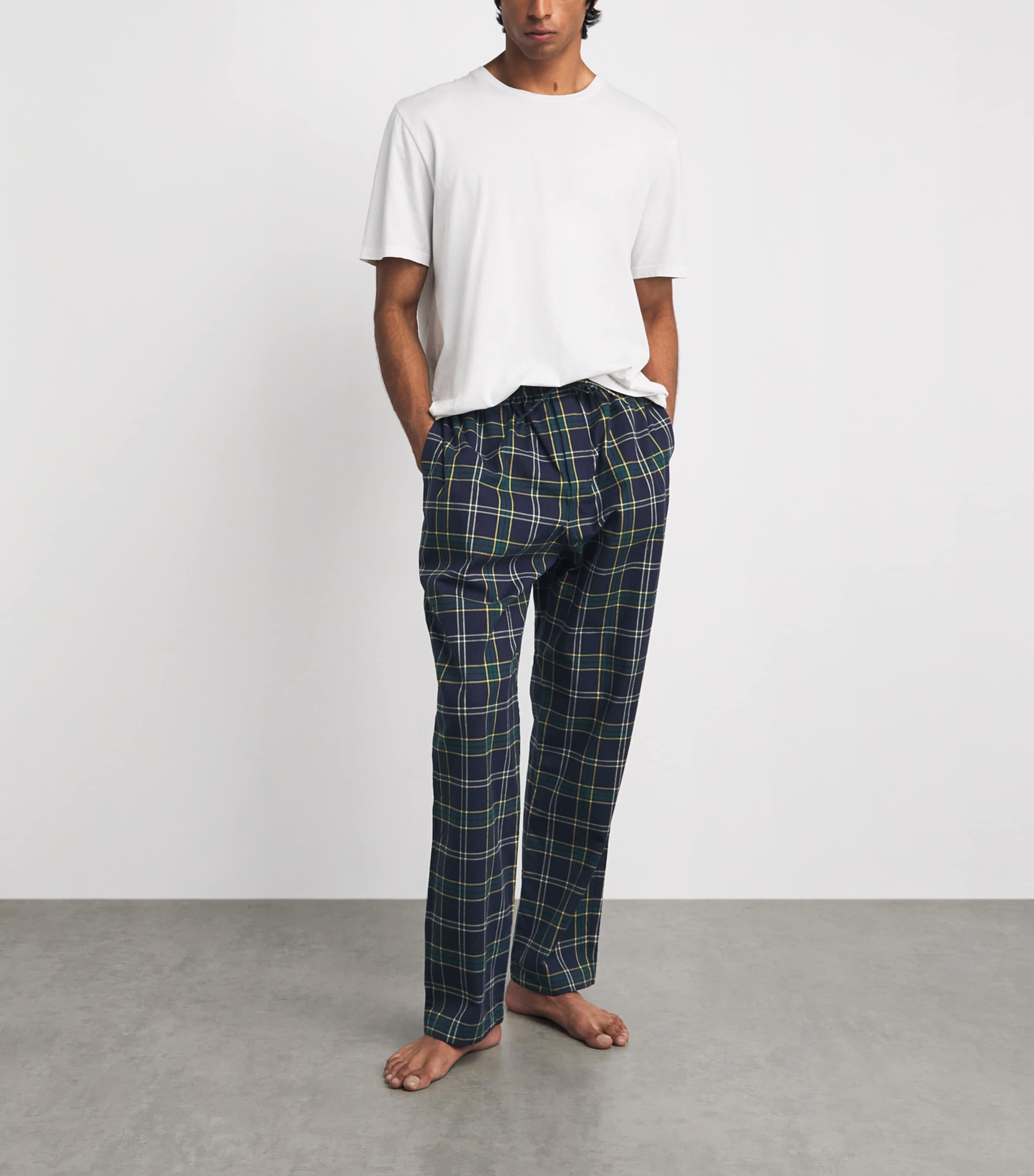 Harrods Mens Cotton Tartan Pyjama Trousers Navy Image 2
