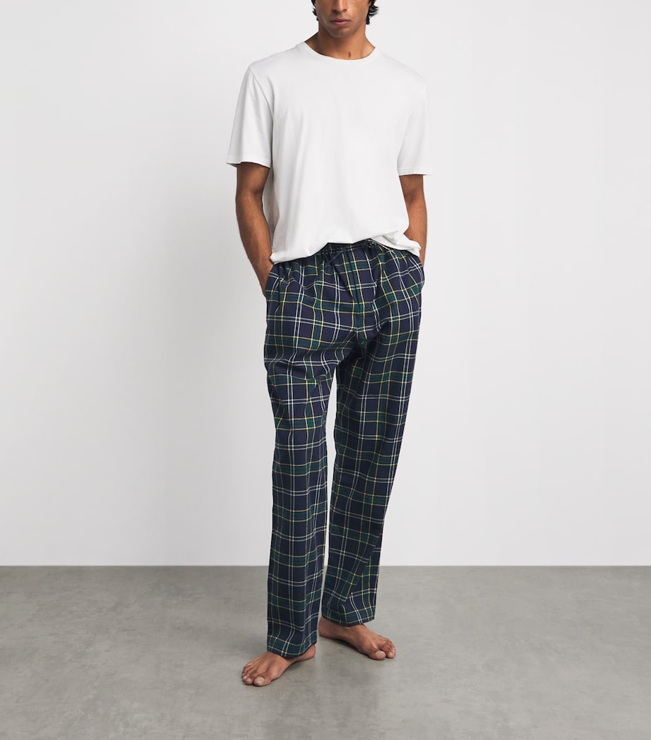 Harrods Mens Cotton Tartan Pyjama Trousers Navy Image 2
