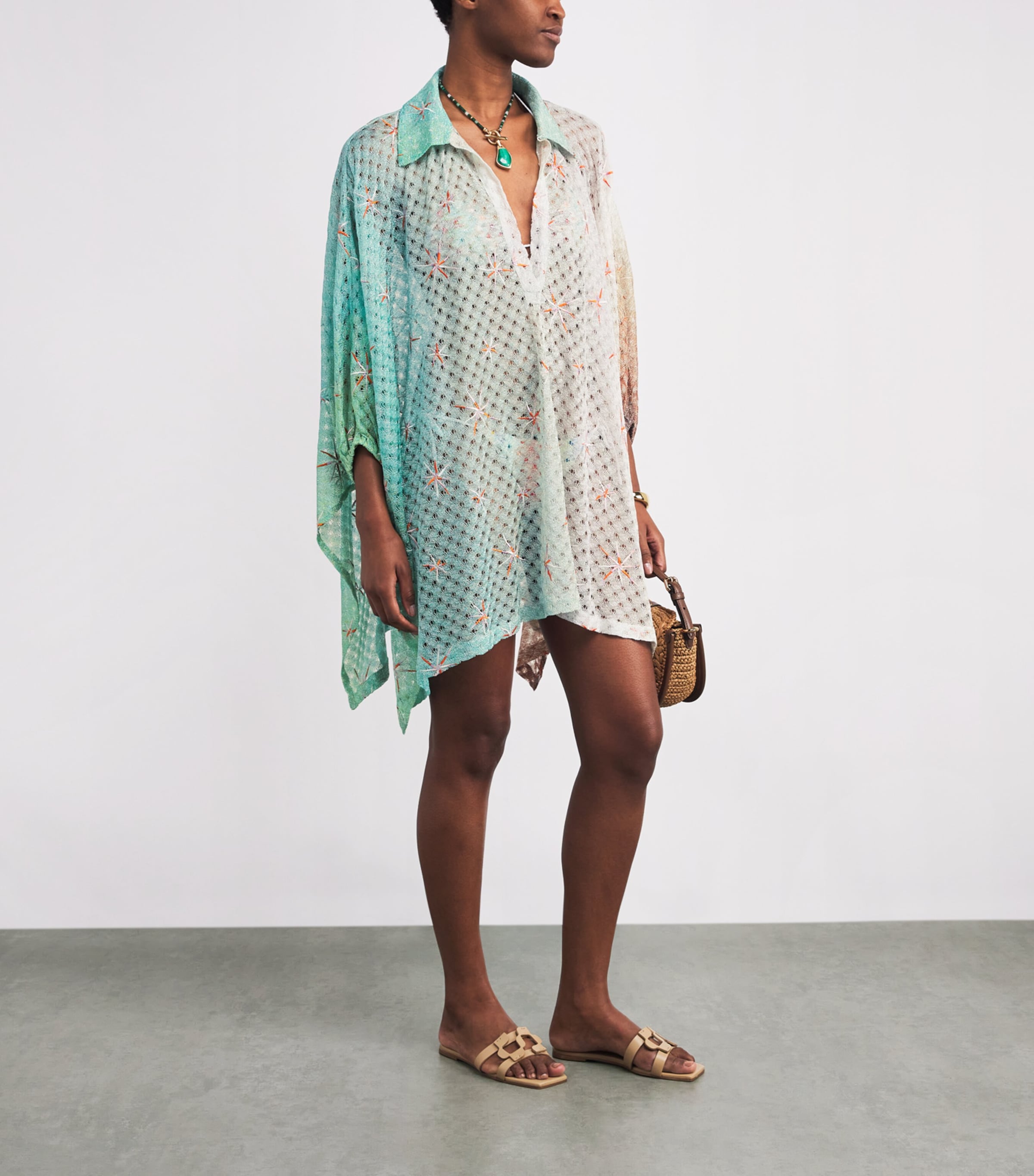 Metallic-Trim Embroidered Mini Kaftan SMSMG GRN/BLU/ORNGE Image 2