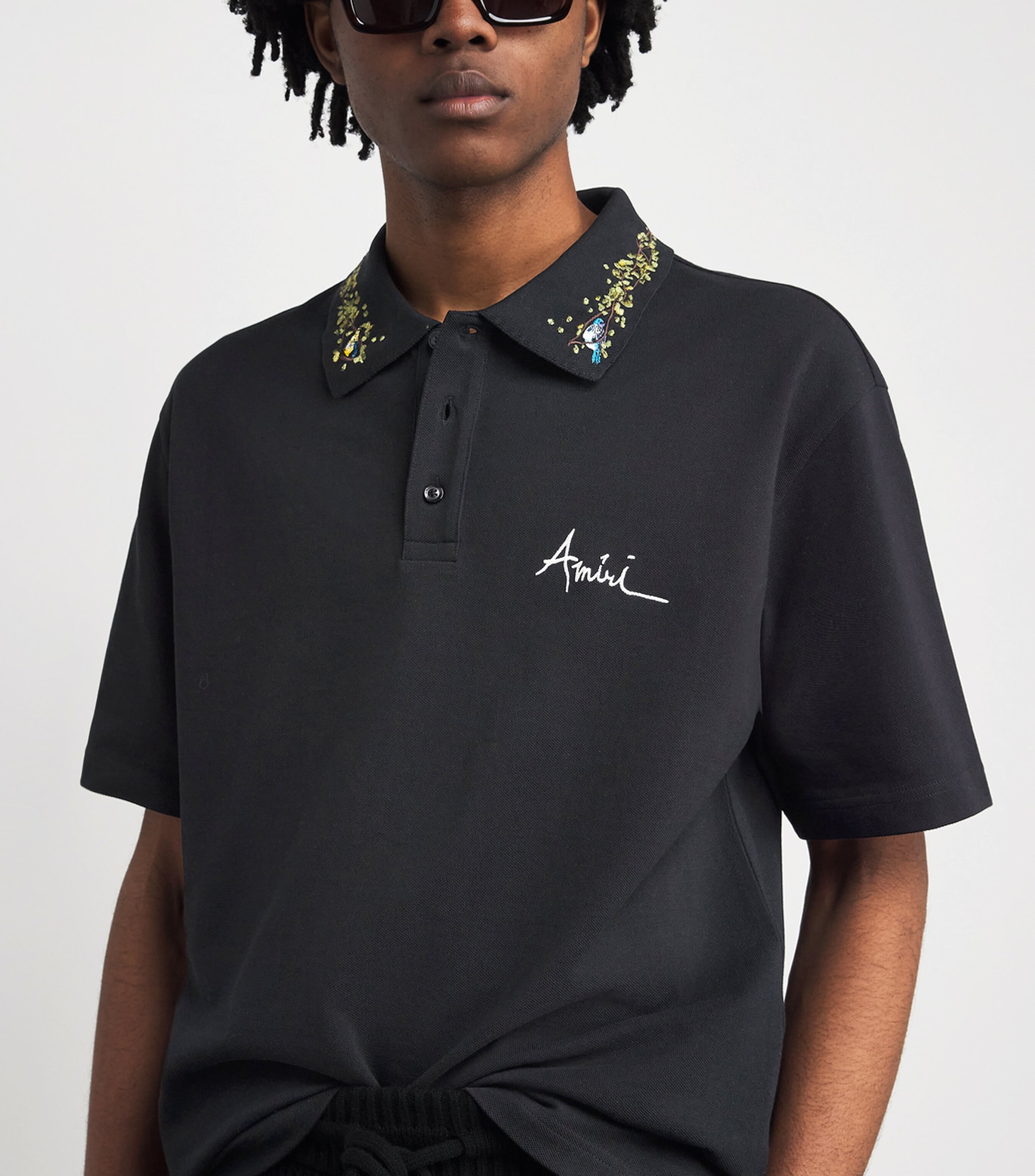 AMIRI Mens Cotton Embroidered Polo Shirt Black Image 3