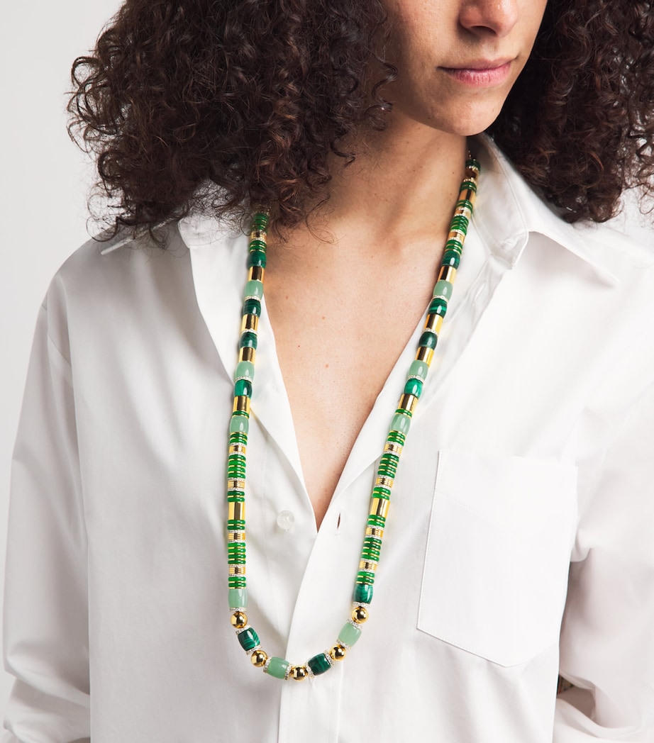 Eddie Borgo Gold-Plated Jade, Malachite and Pavé Crystal Patch Necklace Malachite/new Jade Image 2