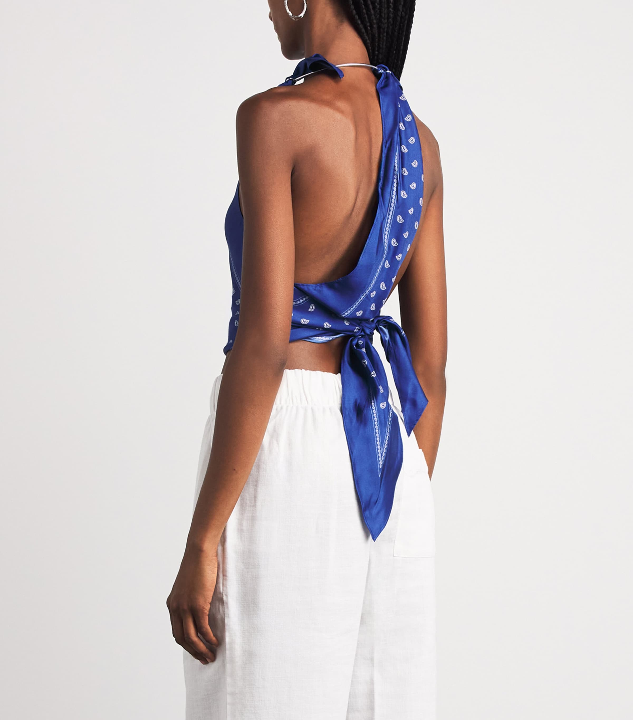Christopher Esber Womens Silk Bandana Tie Top Indigo Bandana Print Image 5