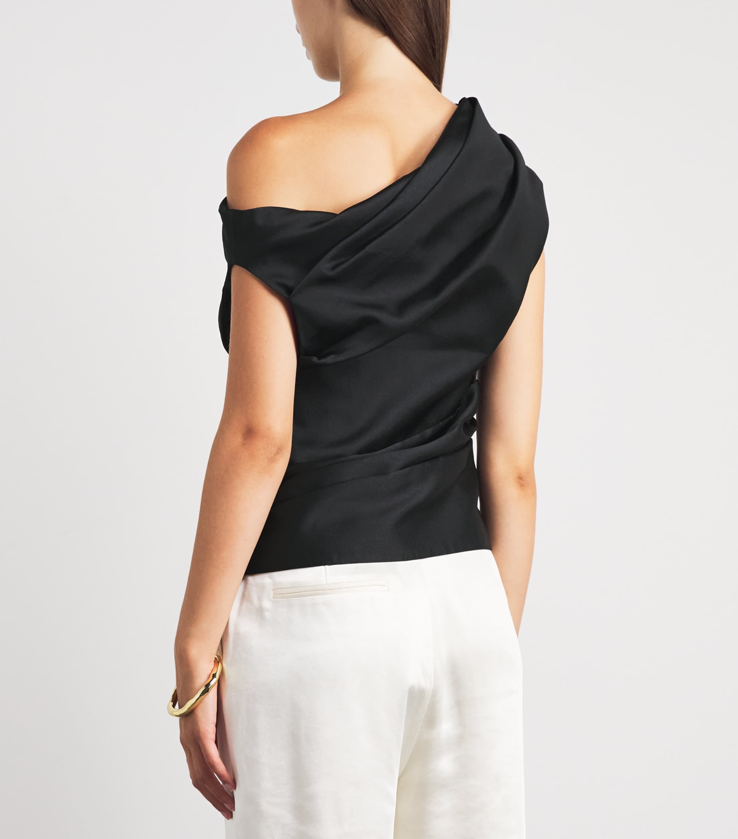 Self-Portrait Womens Taffeta Off-The-Shoulder Blouse Black Image 5