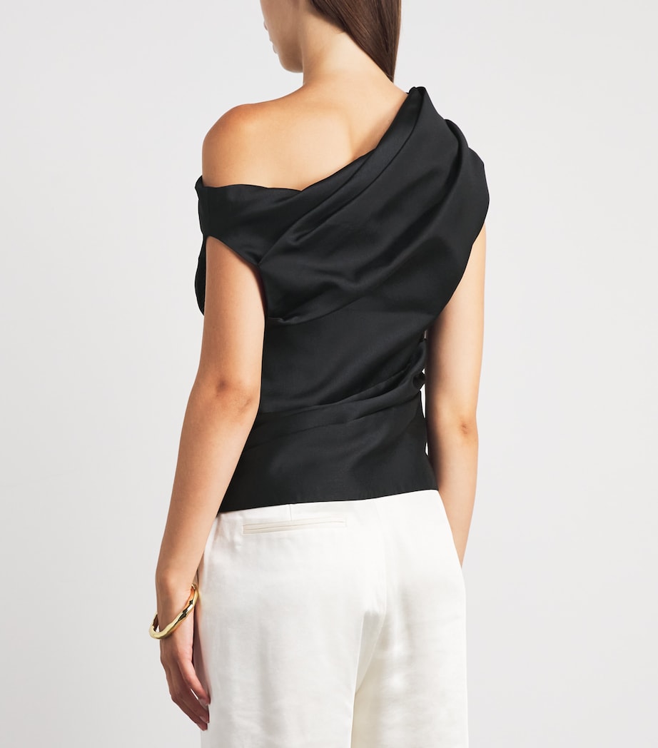 Self-Portrait Womens Taffeta Off-The-Shoulder Blouse Black Image 5