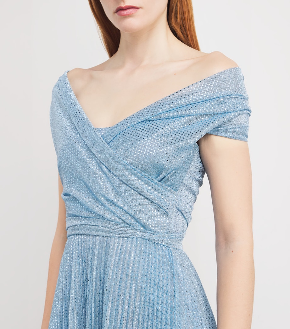 Talbot Runhof Womens Sequinned Off-The-Shoulder Midi Dress Sky Image 4