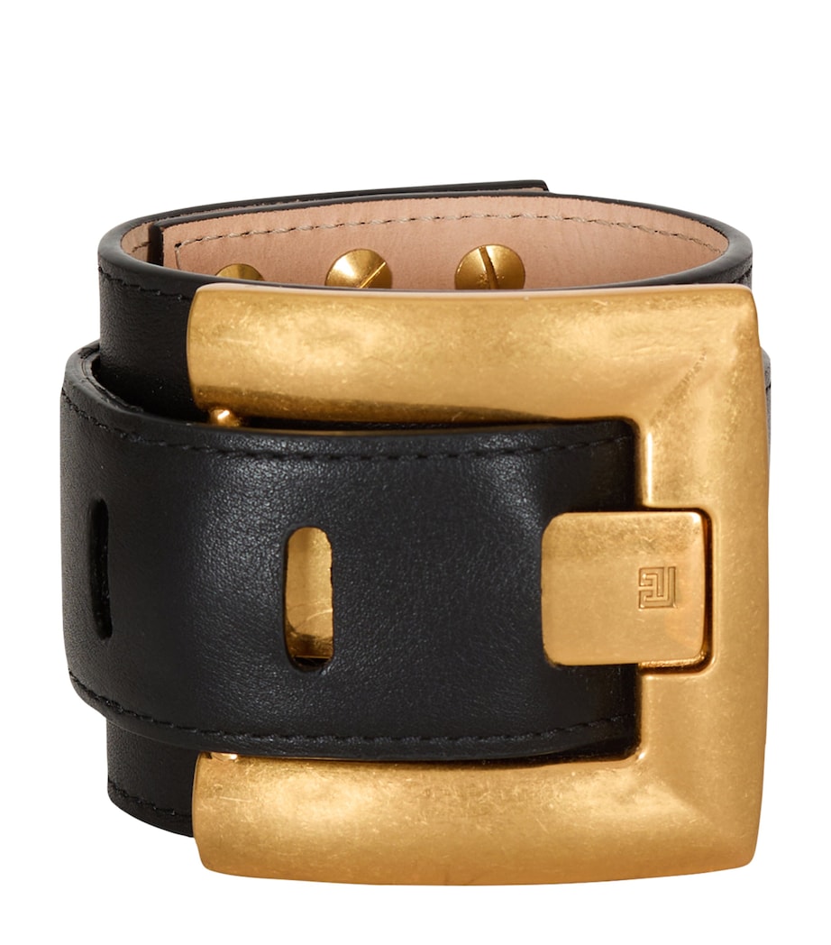 Balmain Leather Anthem Bracelet Enj Noir/oro Image 1
