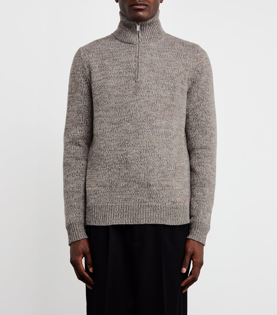 Wool Speckled-Knit Quarter-Zip Sweater 238 TORTORA Image 3