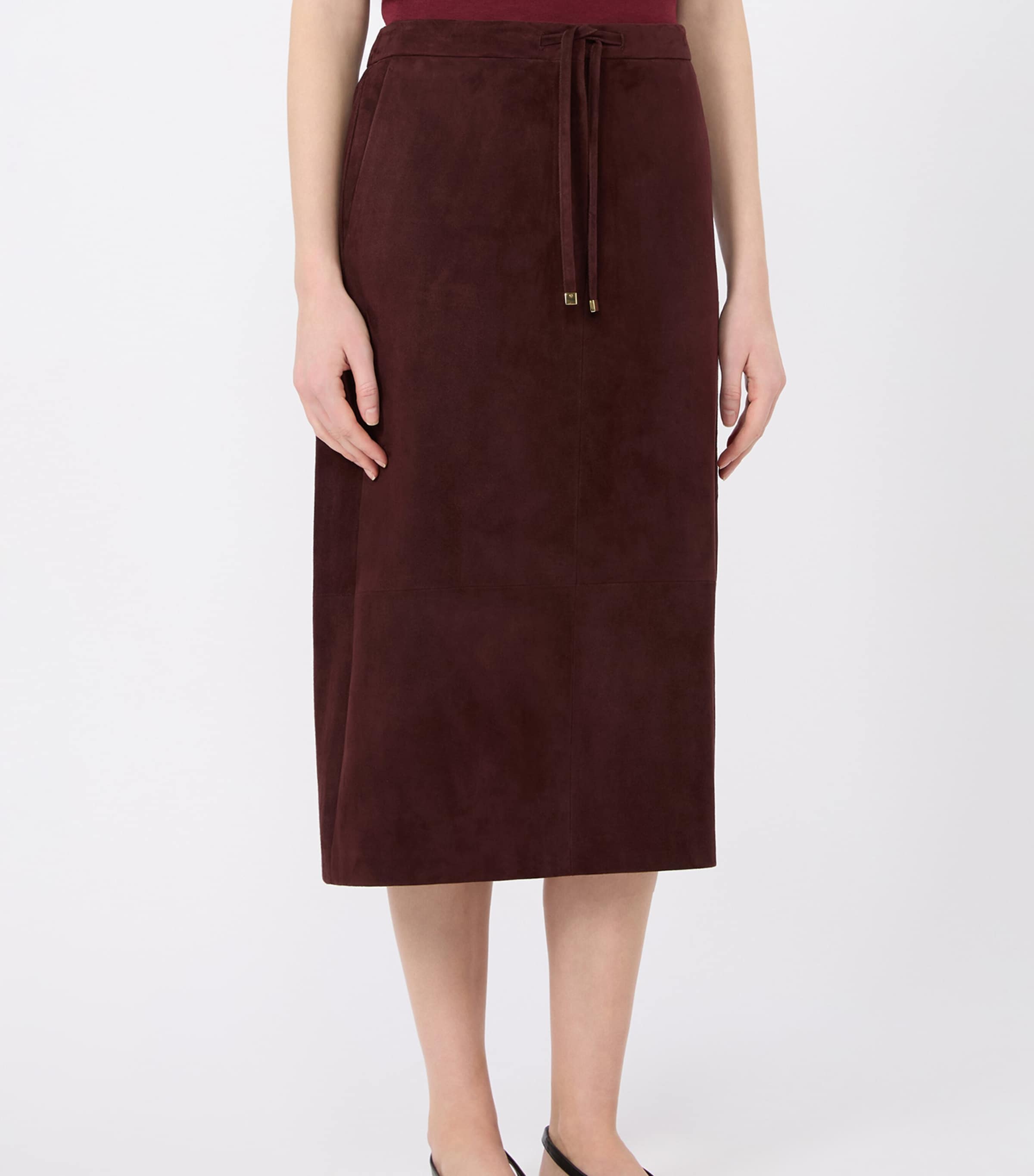 Max Mara Womens Suede Midi Skirt Dark Red Image 3