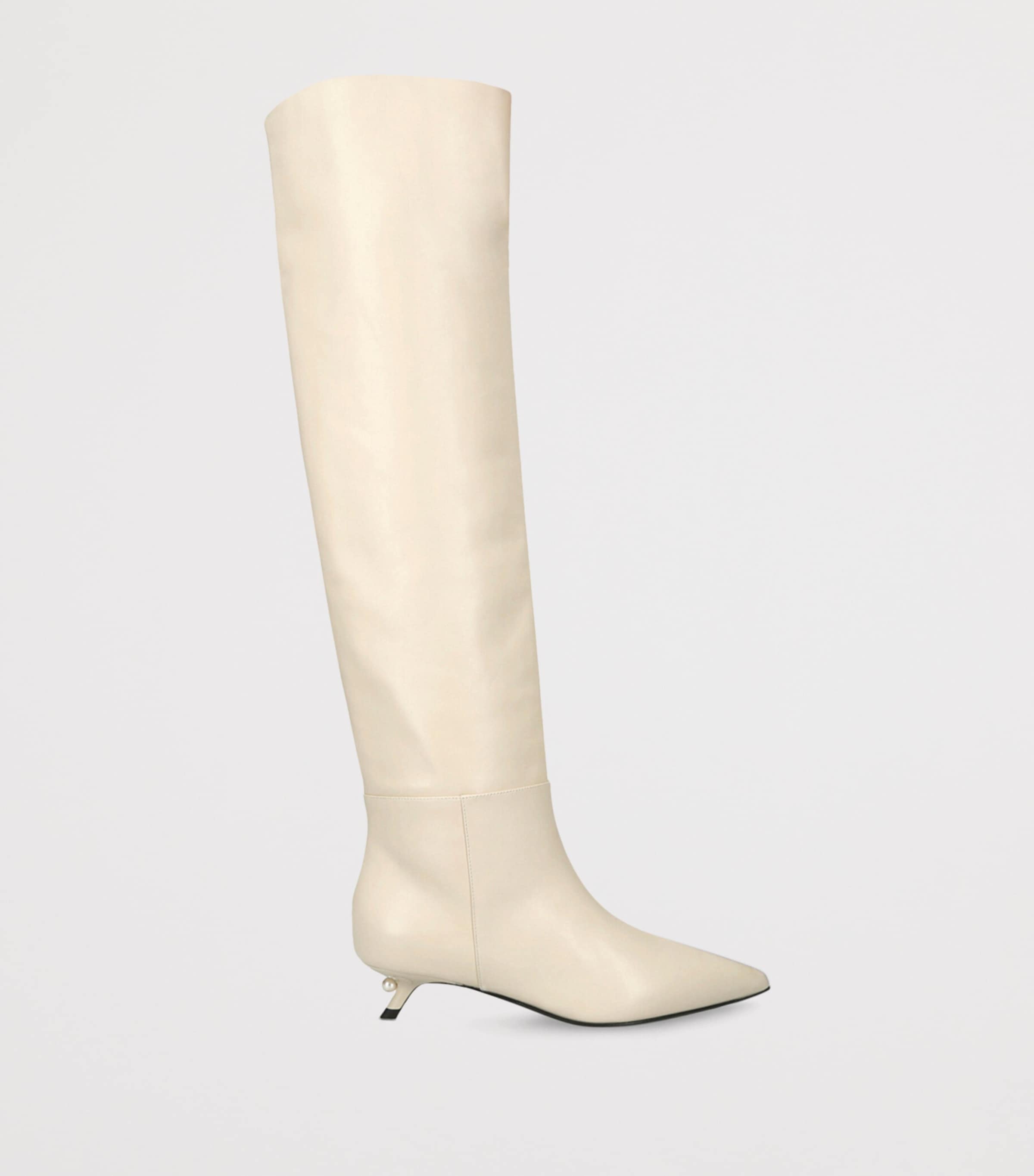 Leather Derby Knee-High Boots 35 BONE Image 4