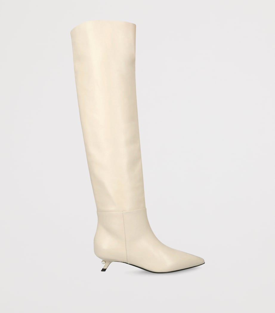 Leather Derby Knee-High Boots 35 BONE Image 4