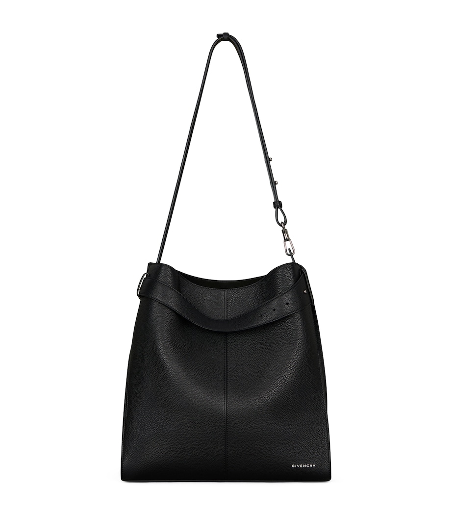 Medium Leather Belted Shoulder Bag BLACK Image 1