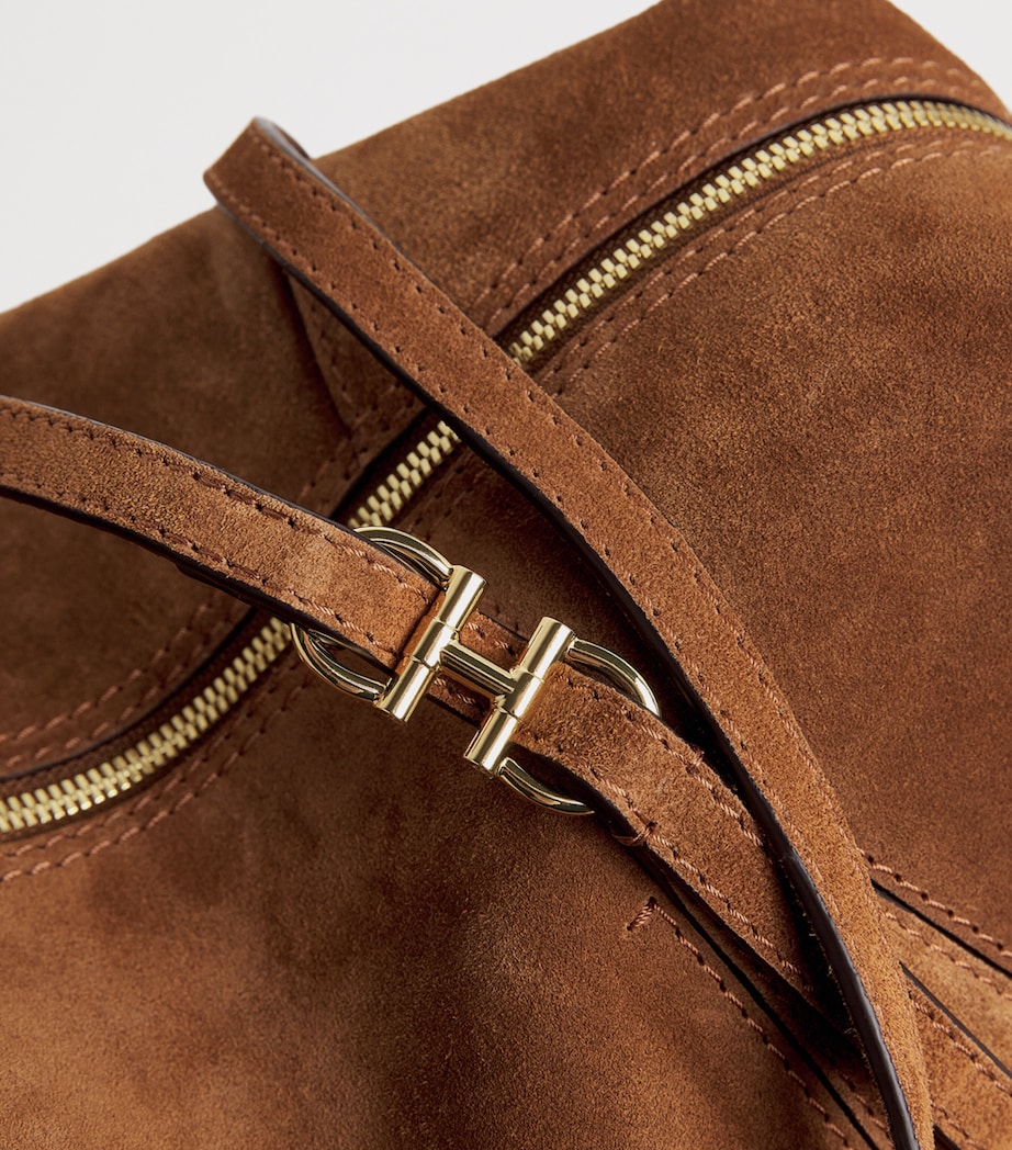 Harrods Medium Suede Wren Shoulder Bag Brown Image 6