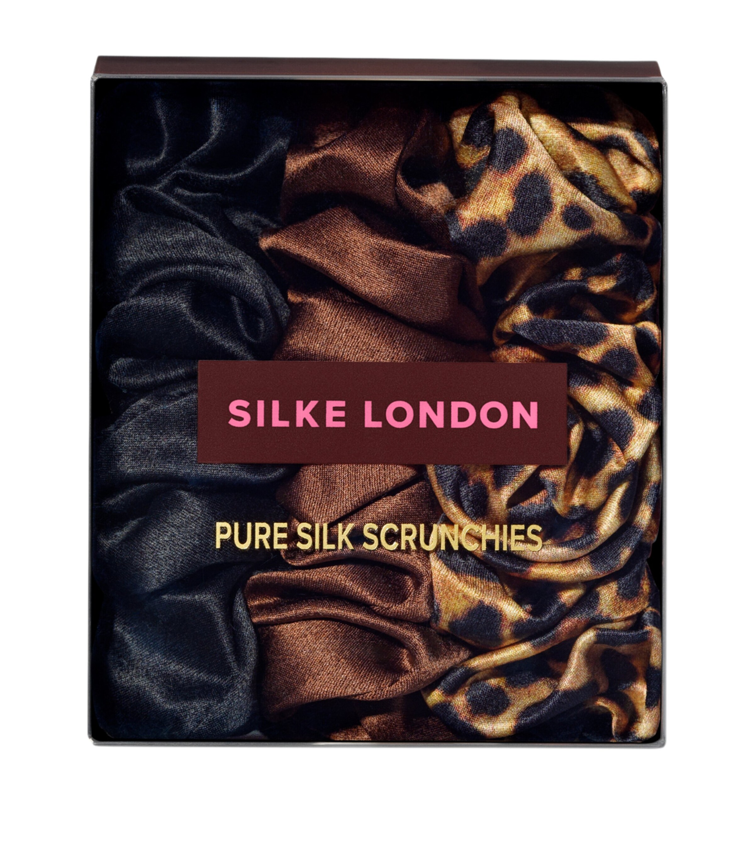 SILKE Mulberry Silk Hair Scrunchies (Set of 3) Leopard Tonal Image 3