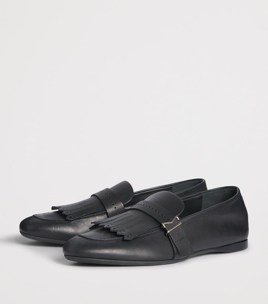 Max Mara Leather Fringe Loafers Black Image 3