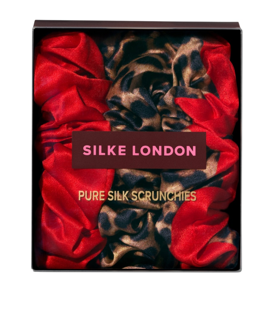 SILKE Mulberry Silk Hair Scrunchies (Set of 3) Leopard Red Image 3