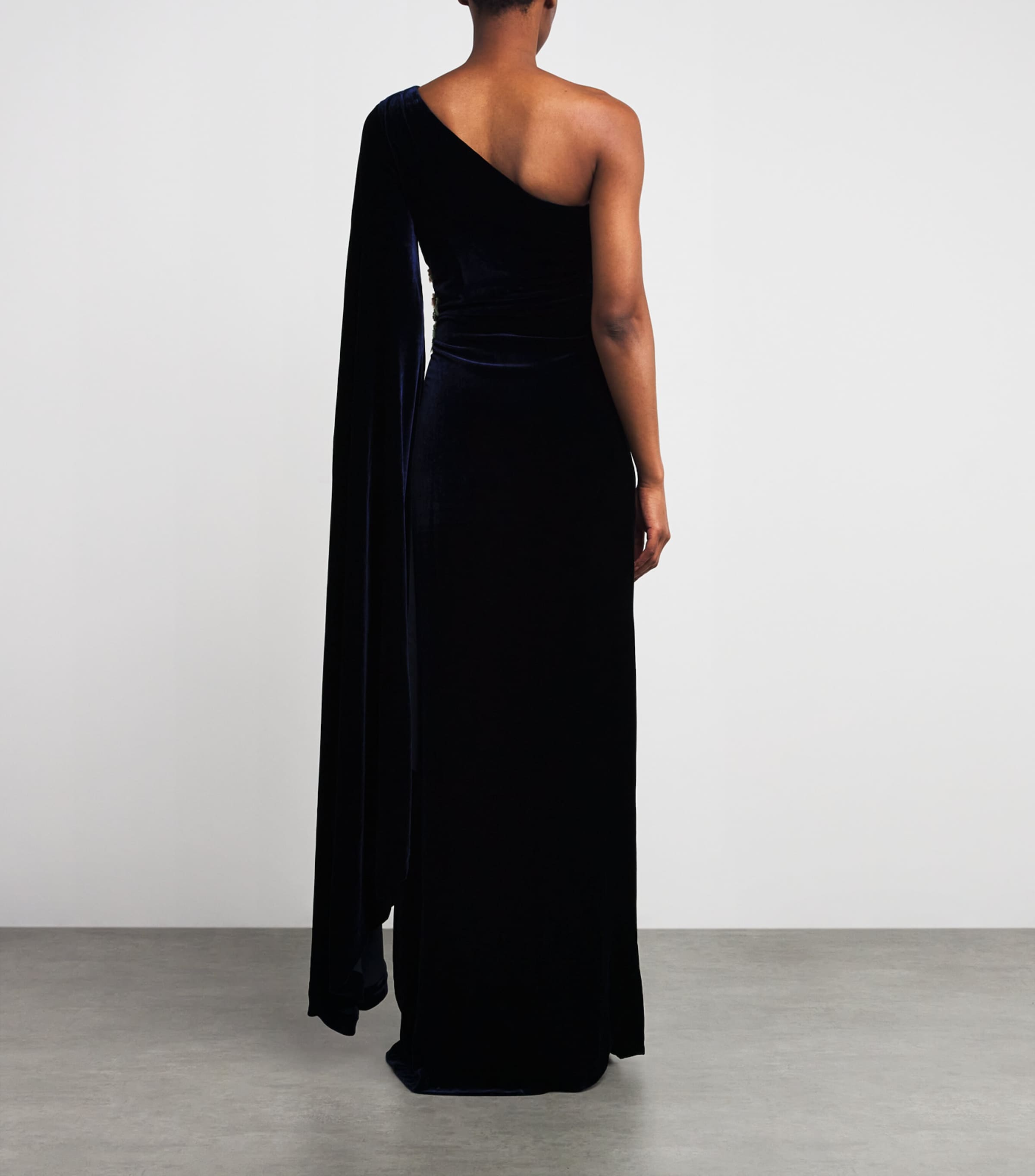 Velvet Embellished One-Shoulder Gown DEEP BLUE 173 Image 3