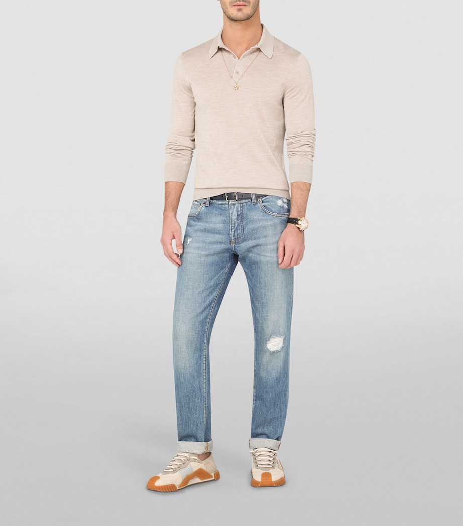 Dolce&Gabbana Mens Cashmere Polo-Style Sweater Beige Image 2