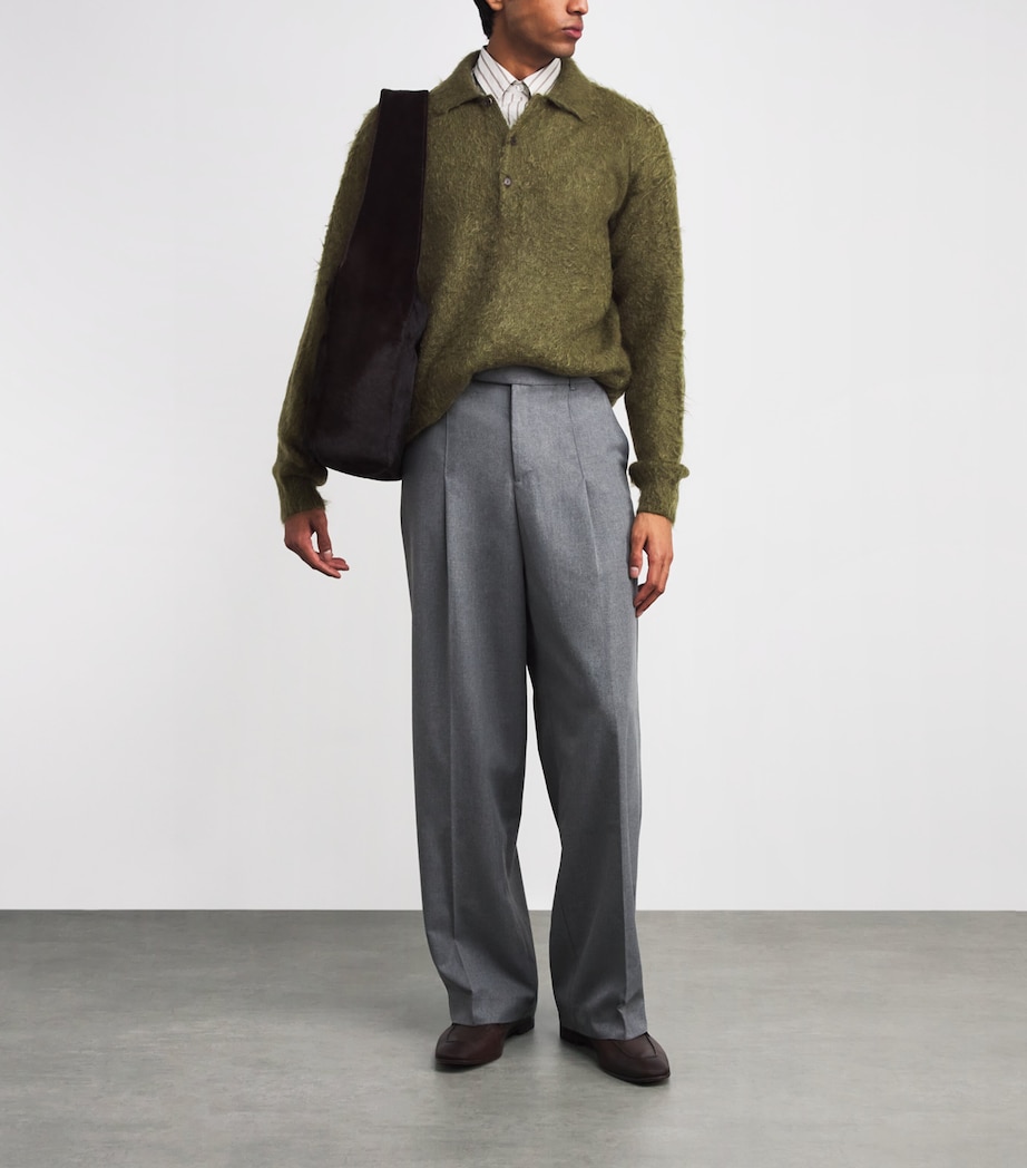 Super Kid Mohair-Wool Brushed Polo Sweater OLIVE Image 2
