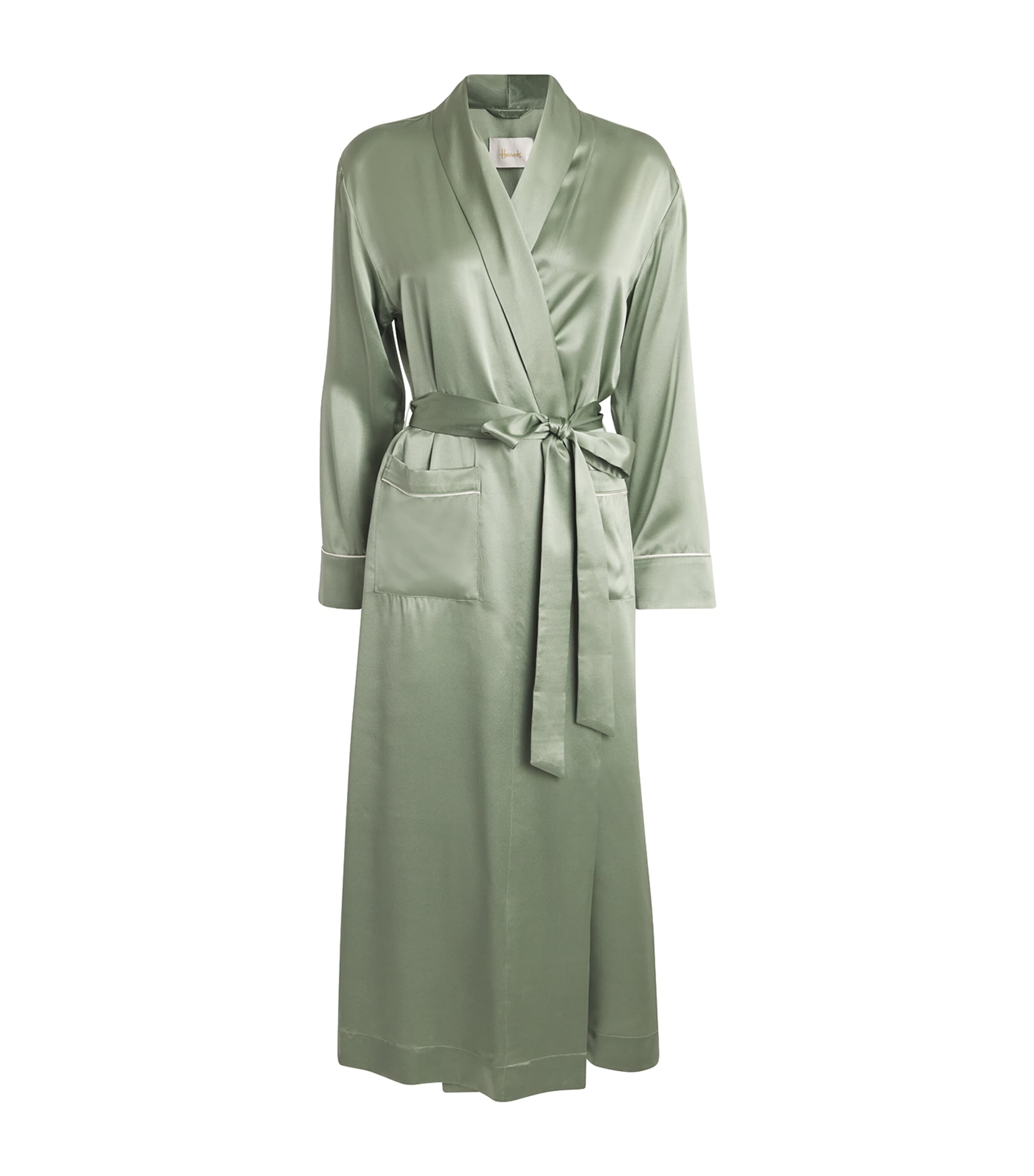 Shop Harrods Silk Satin Robe In Green