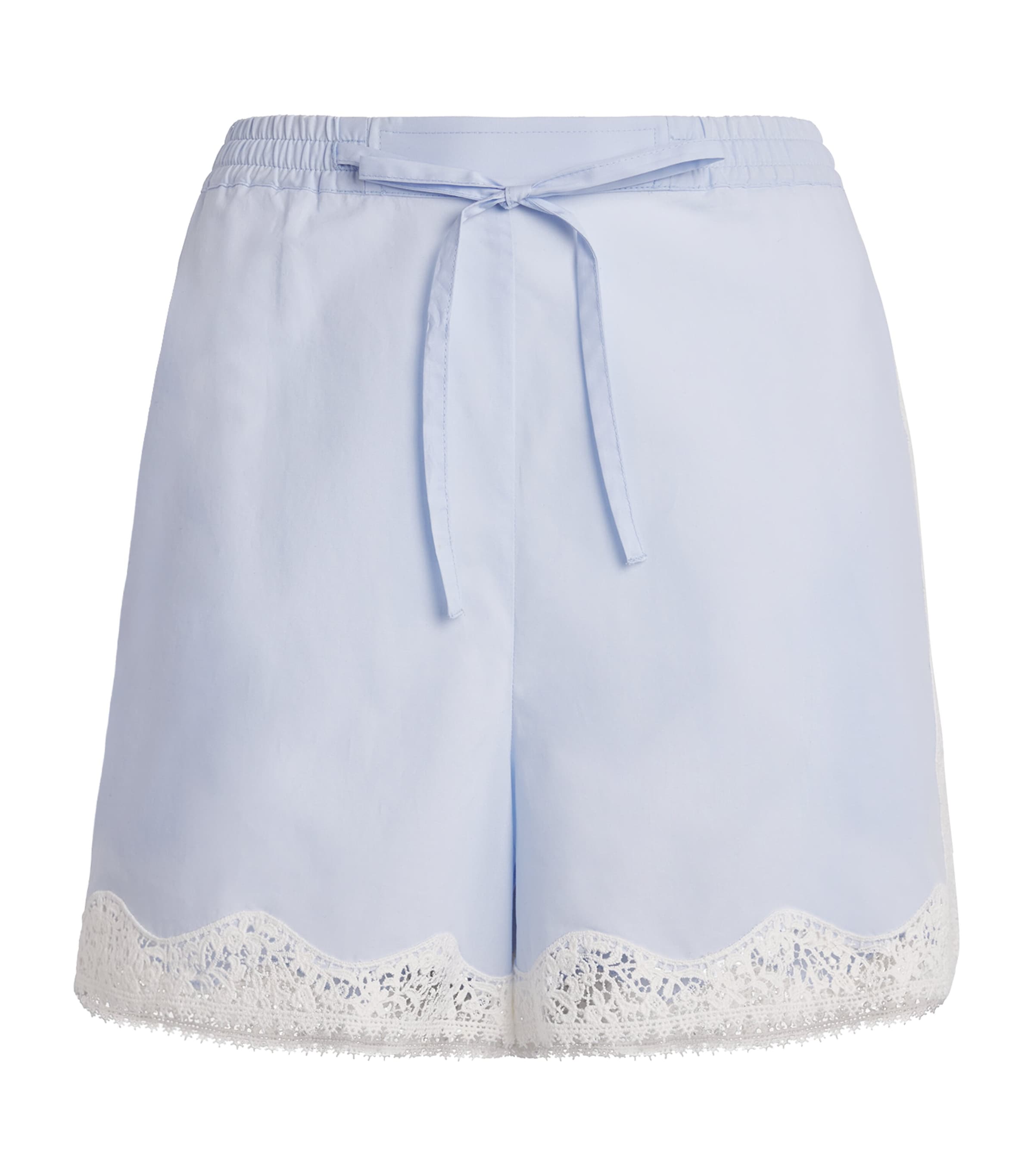Sandro Paris Womens Cotton Lace-Detail Shorts Sky Blue Image 1