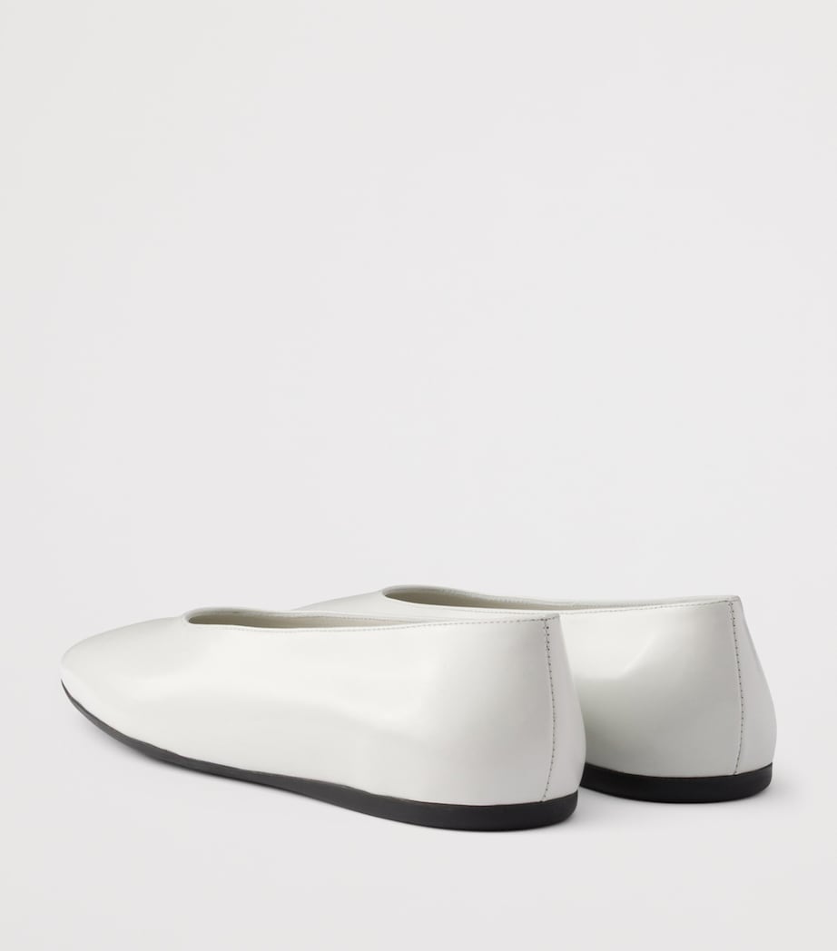 Prada Brushed Leather Logo Ballet Flats White Image 4