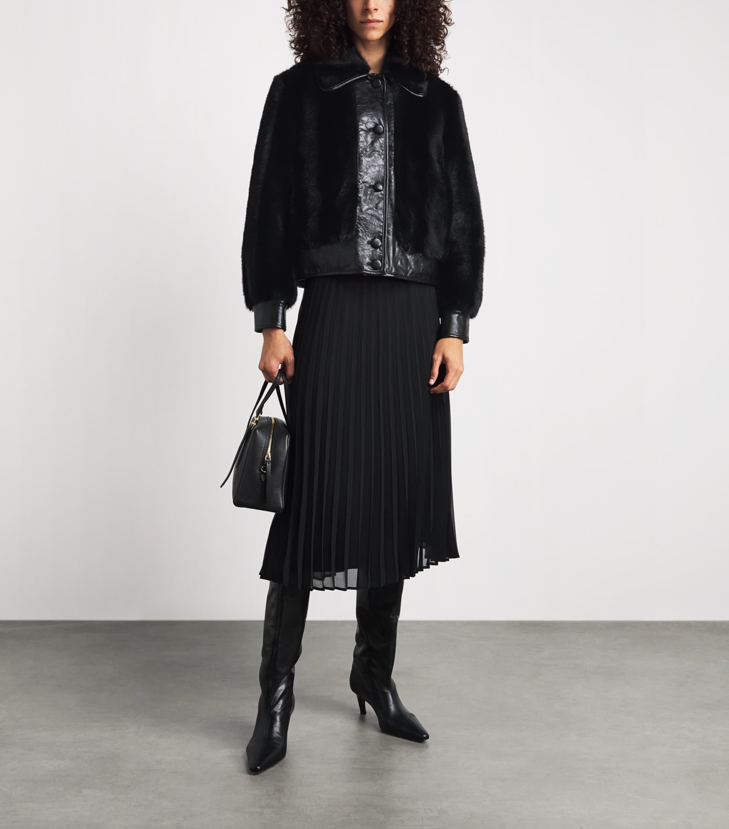 Claudie Pierlot Womens Faux Fur and Leather Jacket Black Image 2