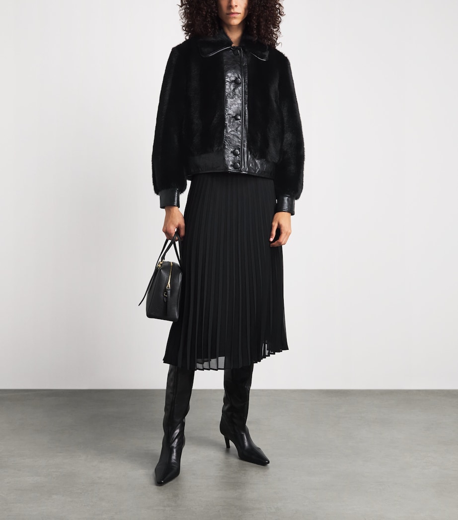 Claudie Pierlot Womens Faux Fur and Leather Jacket Black Image 2