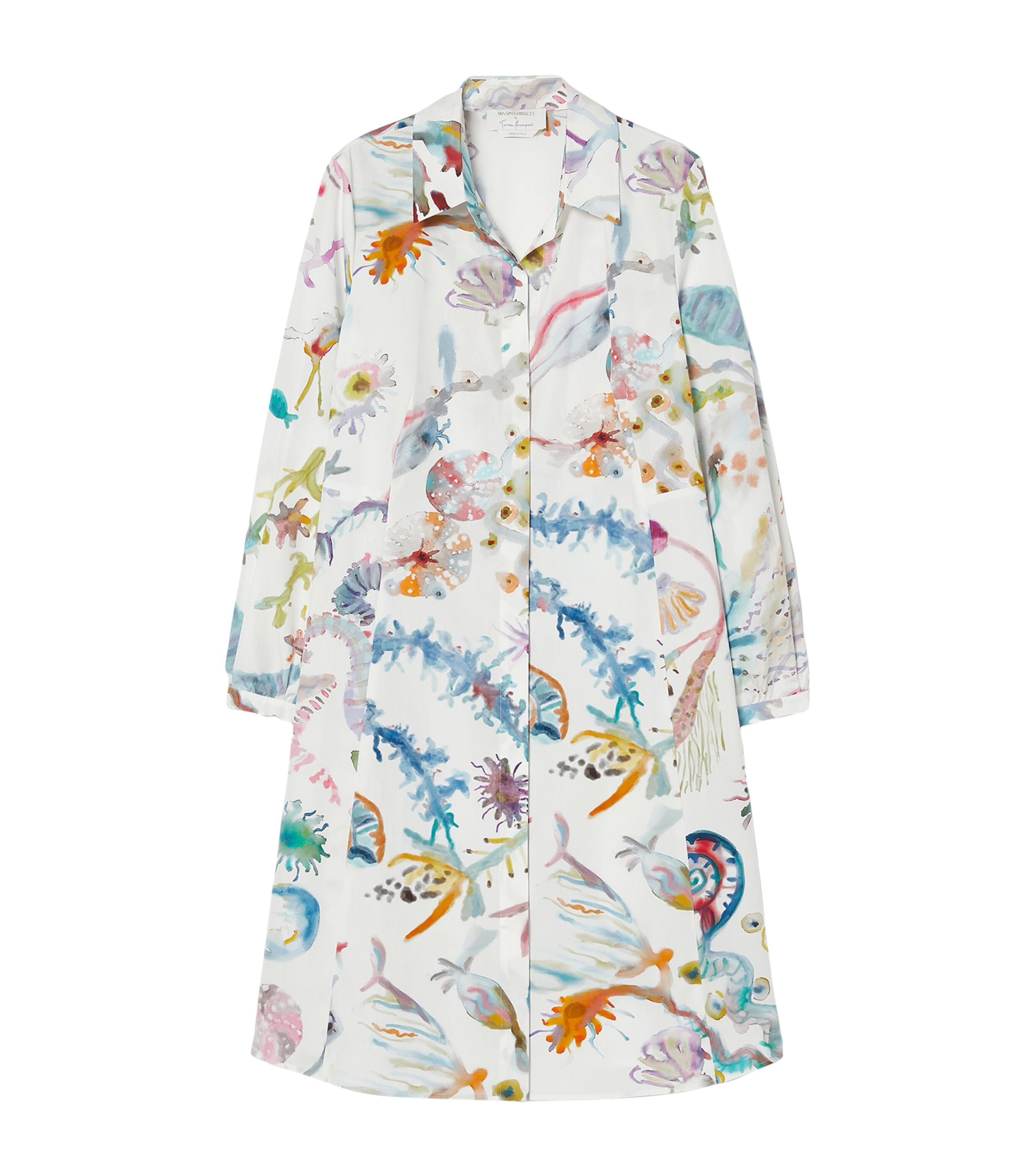 Marina Rinaldi Cotton Printed Midi Shirt Dress In Multi