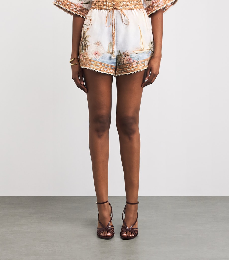 Zimmermann Womens Linen Printed Mahon Shorts Island Map Blue Image 4