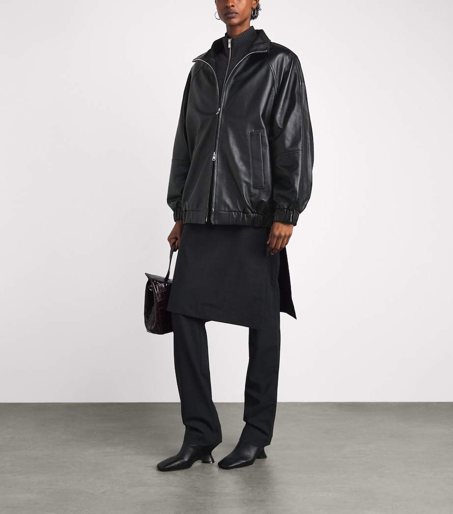 CHAROUX Womens Globe Leather Bomber Jacket Black Image 2