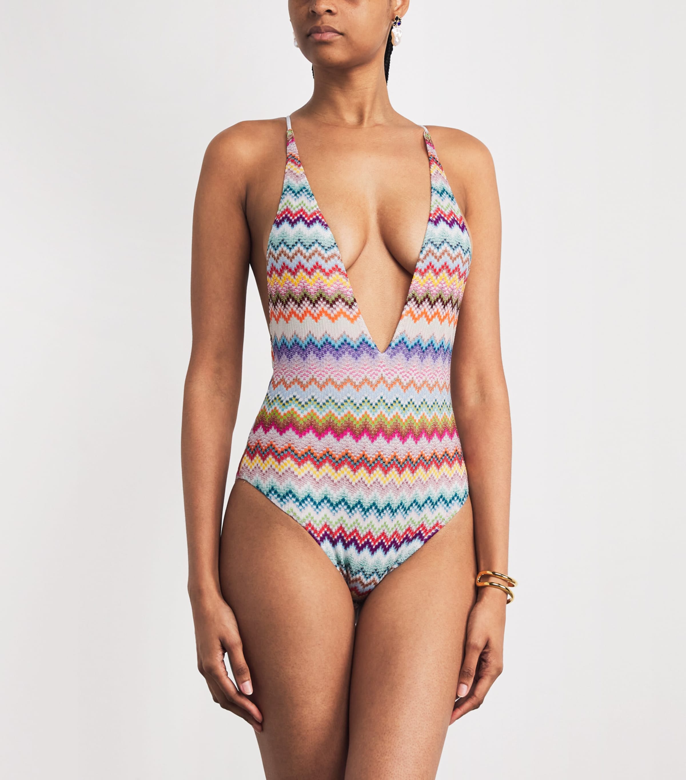 Chevron Knit Zigzag Plunge Swimsuit SM9WVMULTI LIGHT BSE Image 2