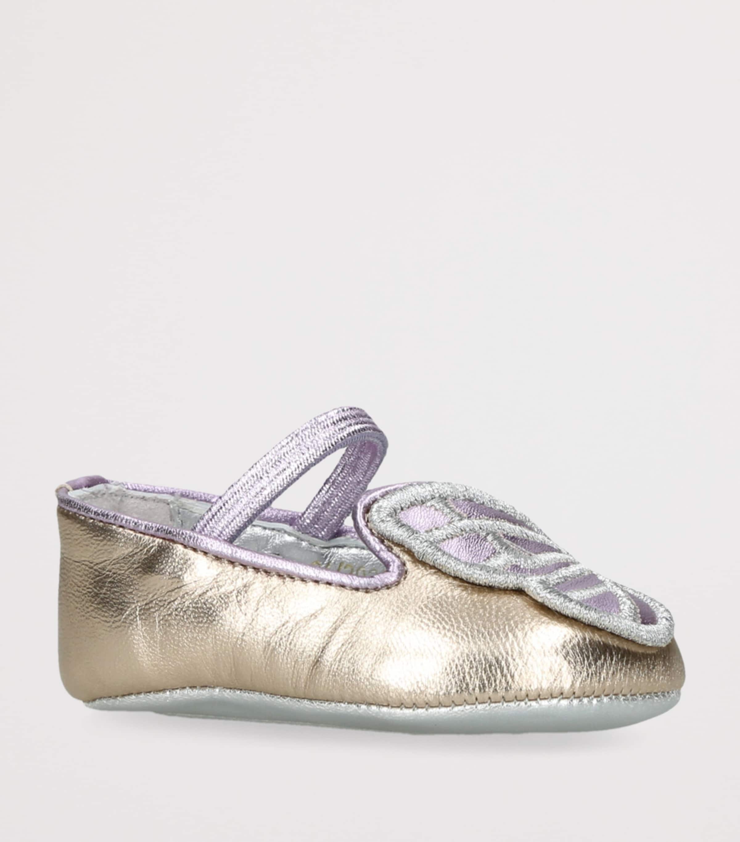 Leather Butterfly Embroidered Ballet Flats GOLD Image 3