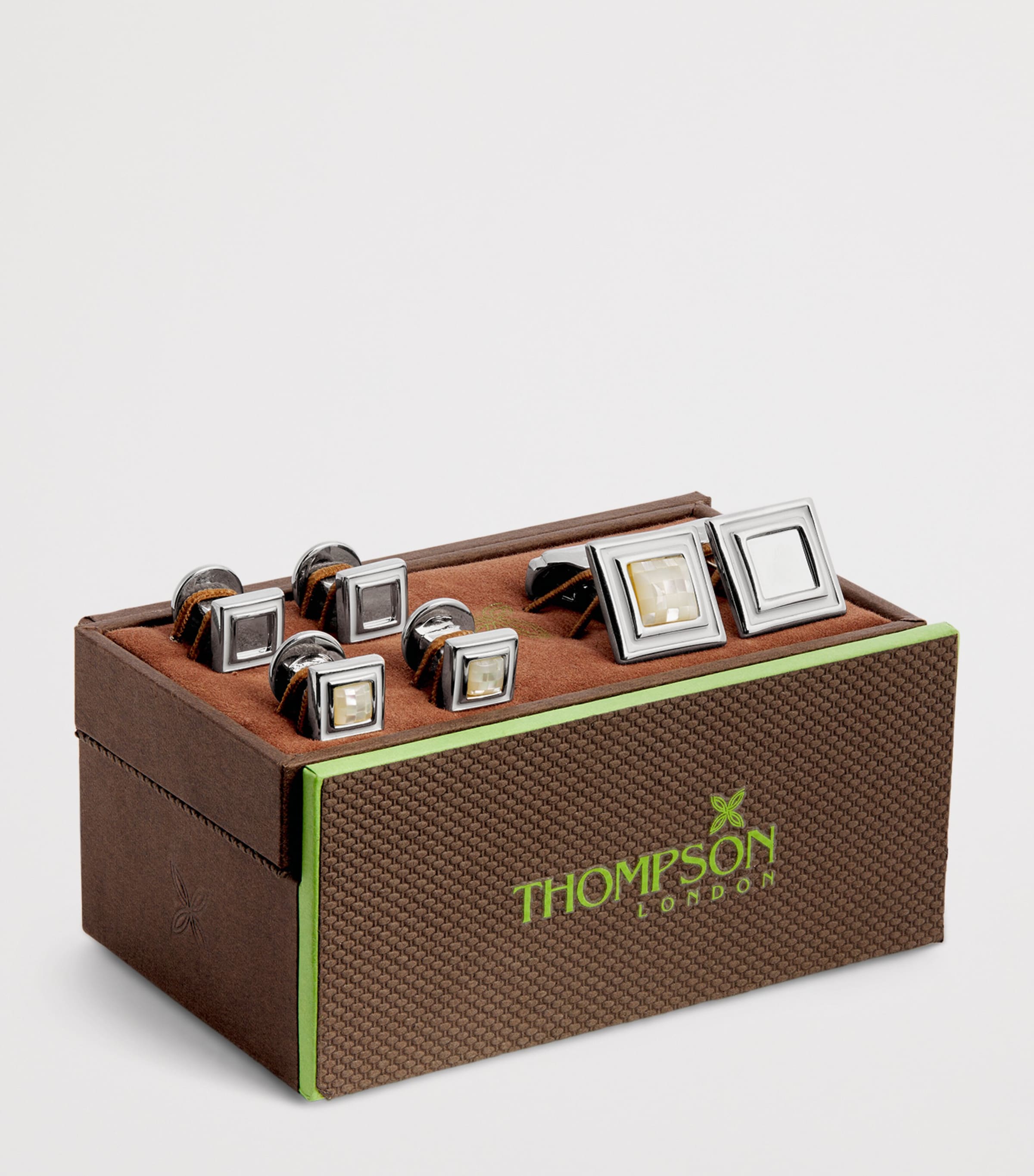 Thompson Mother-Of-Pearl Mosaic Cufflinks and Studs Set SILVER Image 3