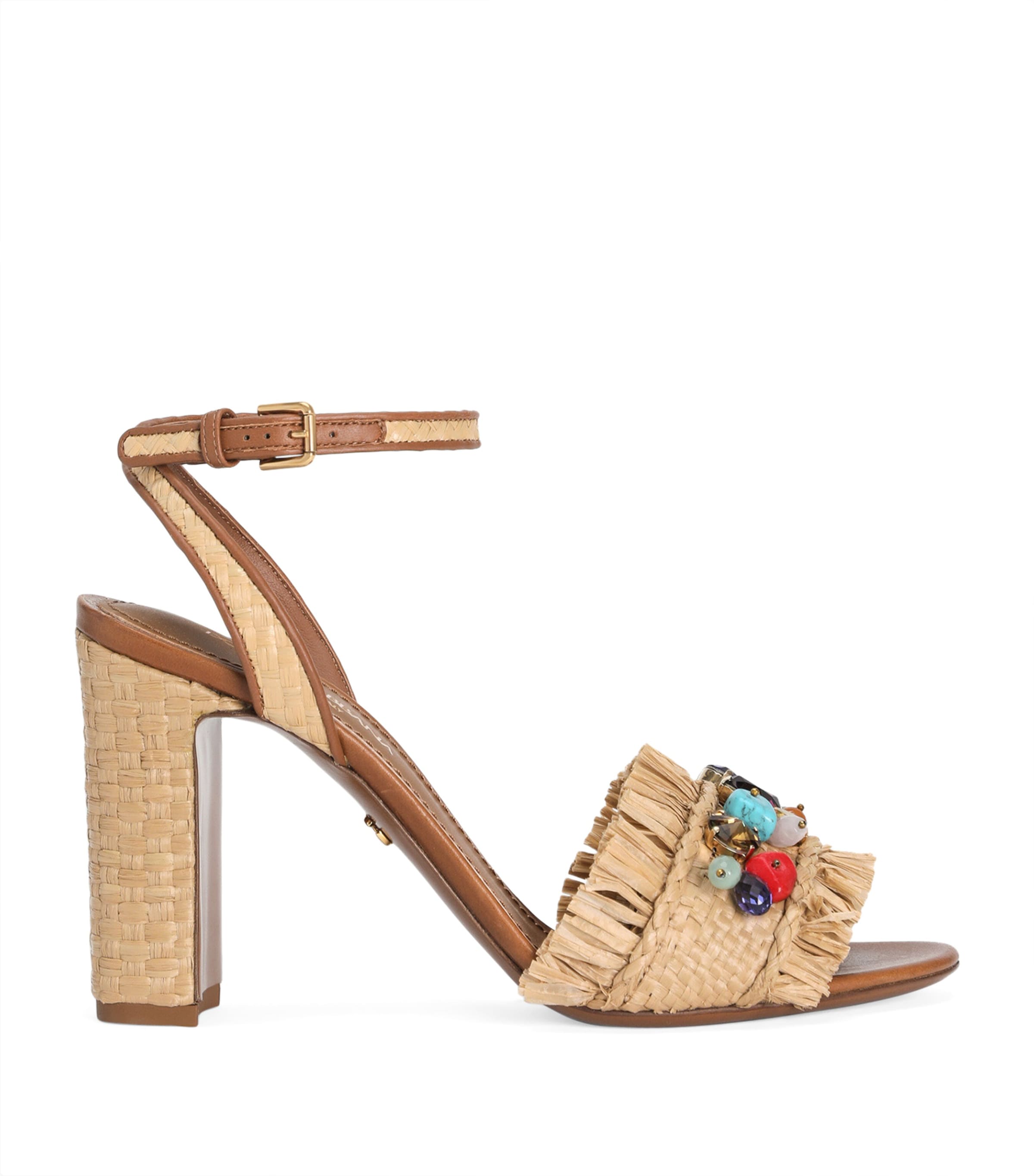 Raffia Embellished Heeled Sandals 90