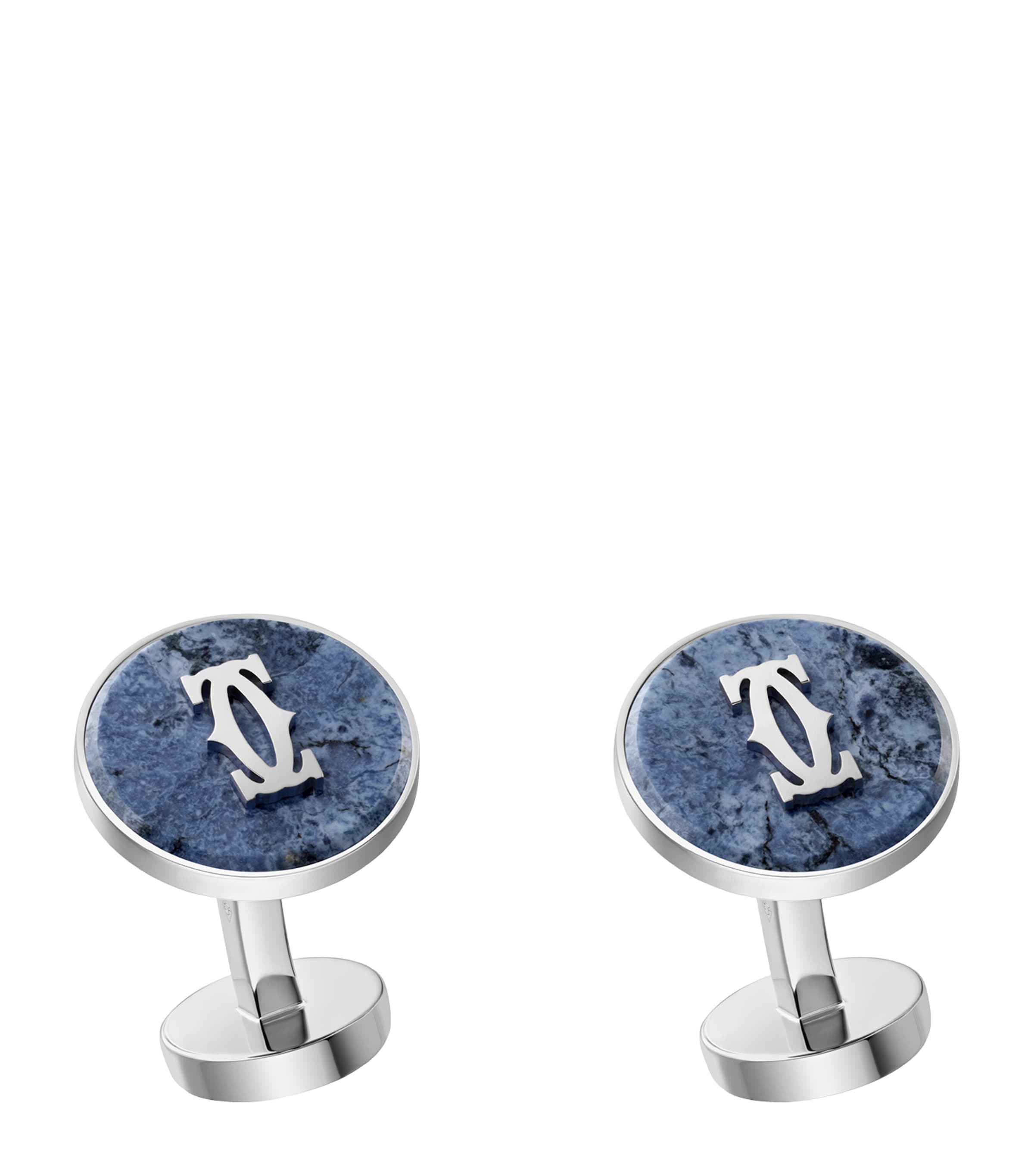 Sterling Silver Double C de Cartier Cufflinks SILVER AND BLUE Image 1