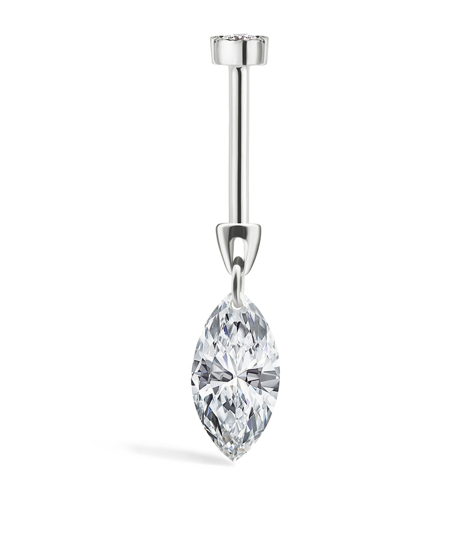 White Gold Floating Marquise Diamond Charm Threaded Stud Earring (6mm) WHITE GOLD Image 2