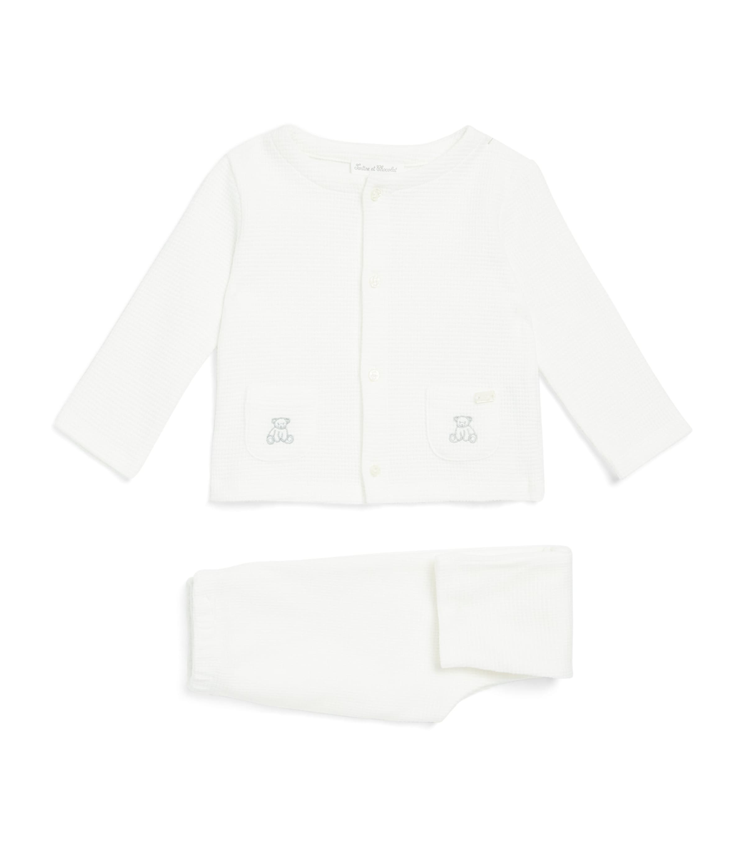 Shop Tartine Et Chocolat Cotton Teddy Cardigan And Leggings Set In Ivory