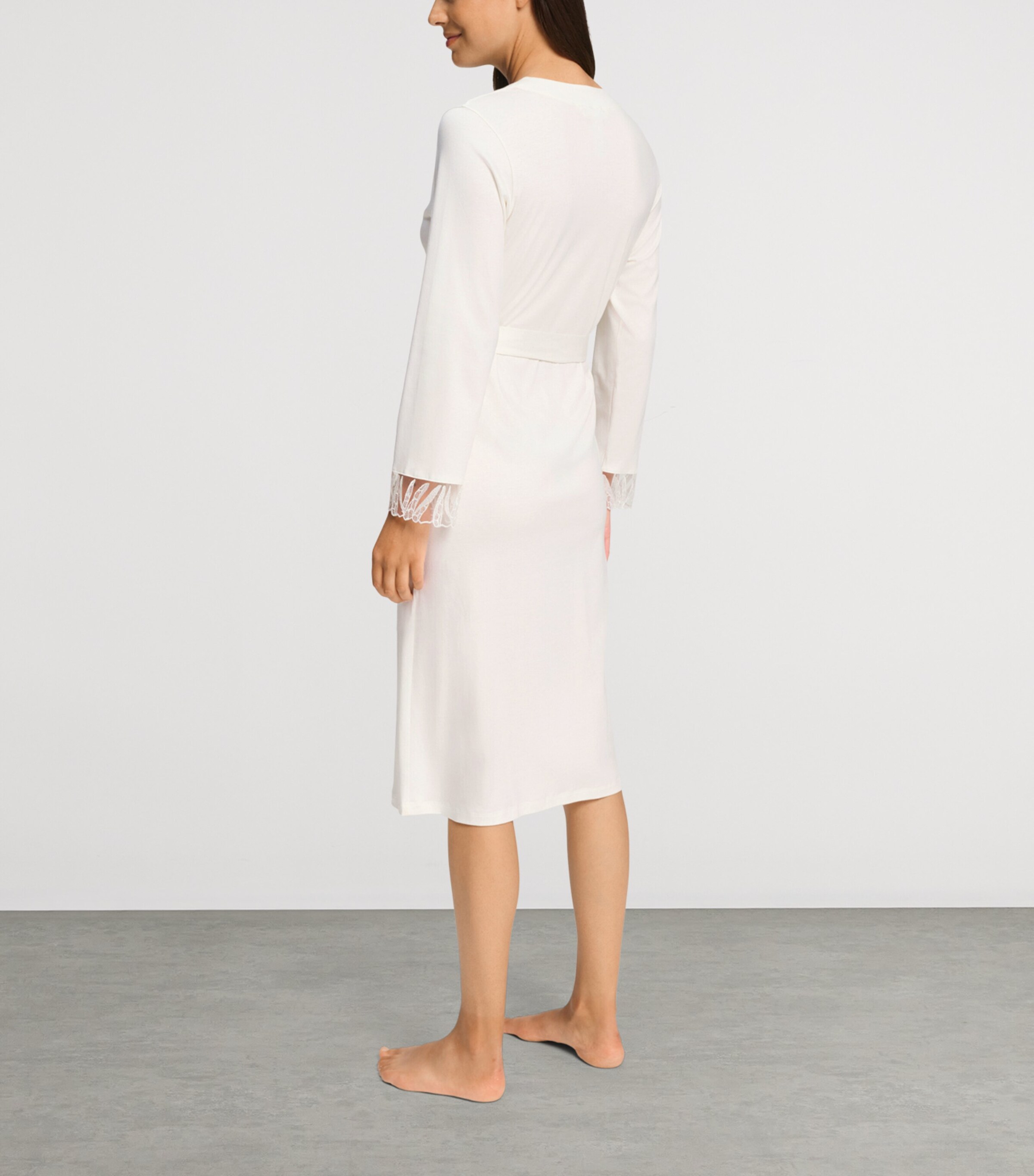 Hanro Womens Cotton Rosaria Robe Off White Image 5