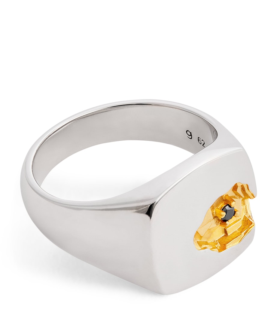 Sterling Silver and Black Diamond Signet Ring NA Image 1
