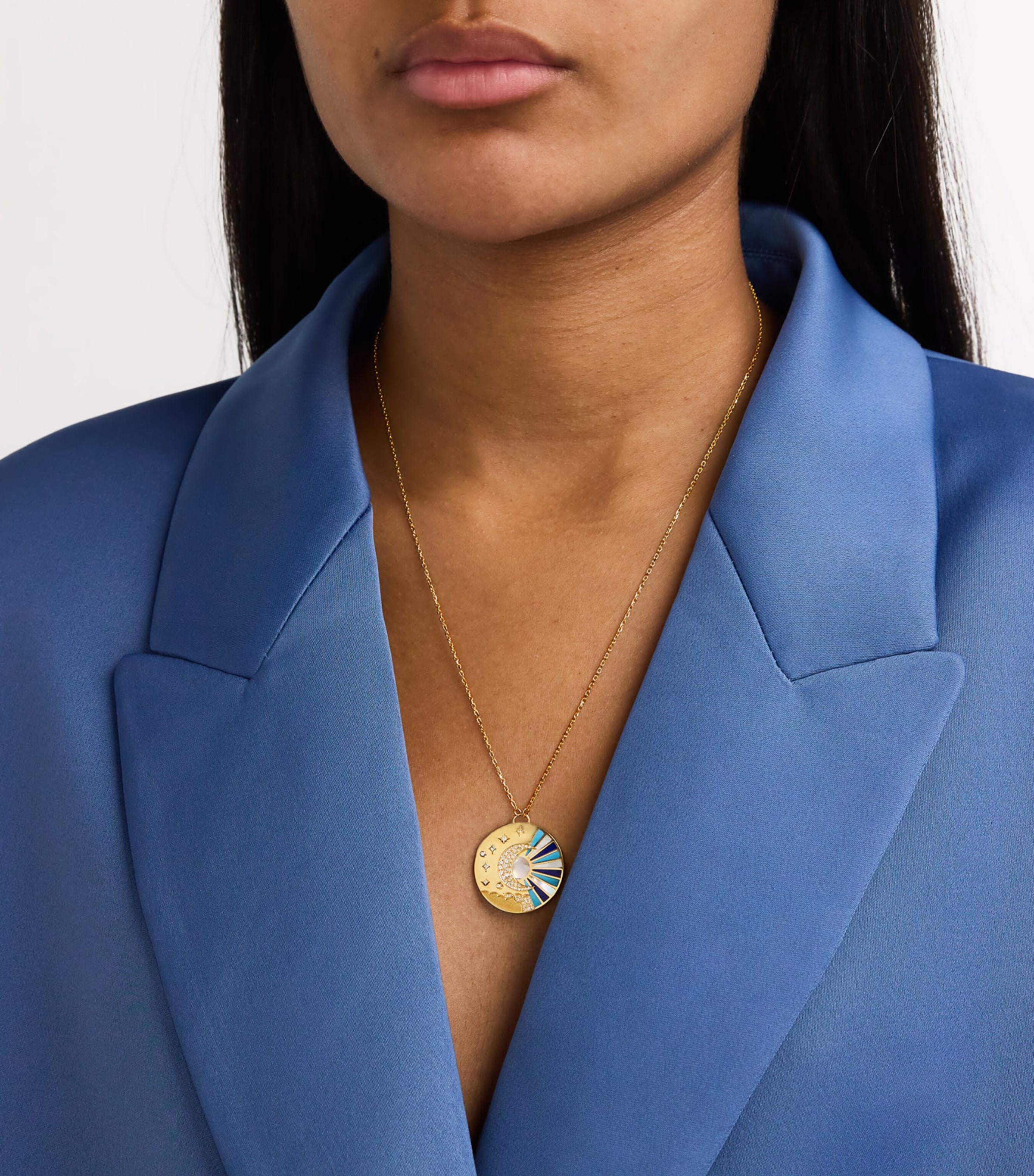 Yellow Gold, Diamond, Lapis, Pearl and Turquoise Cosmic Love Necklace YELLOW GOLD Image 2