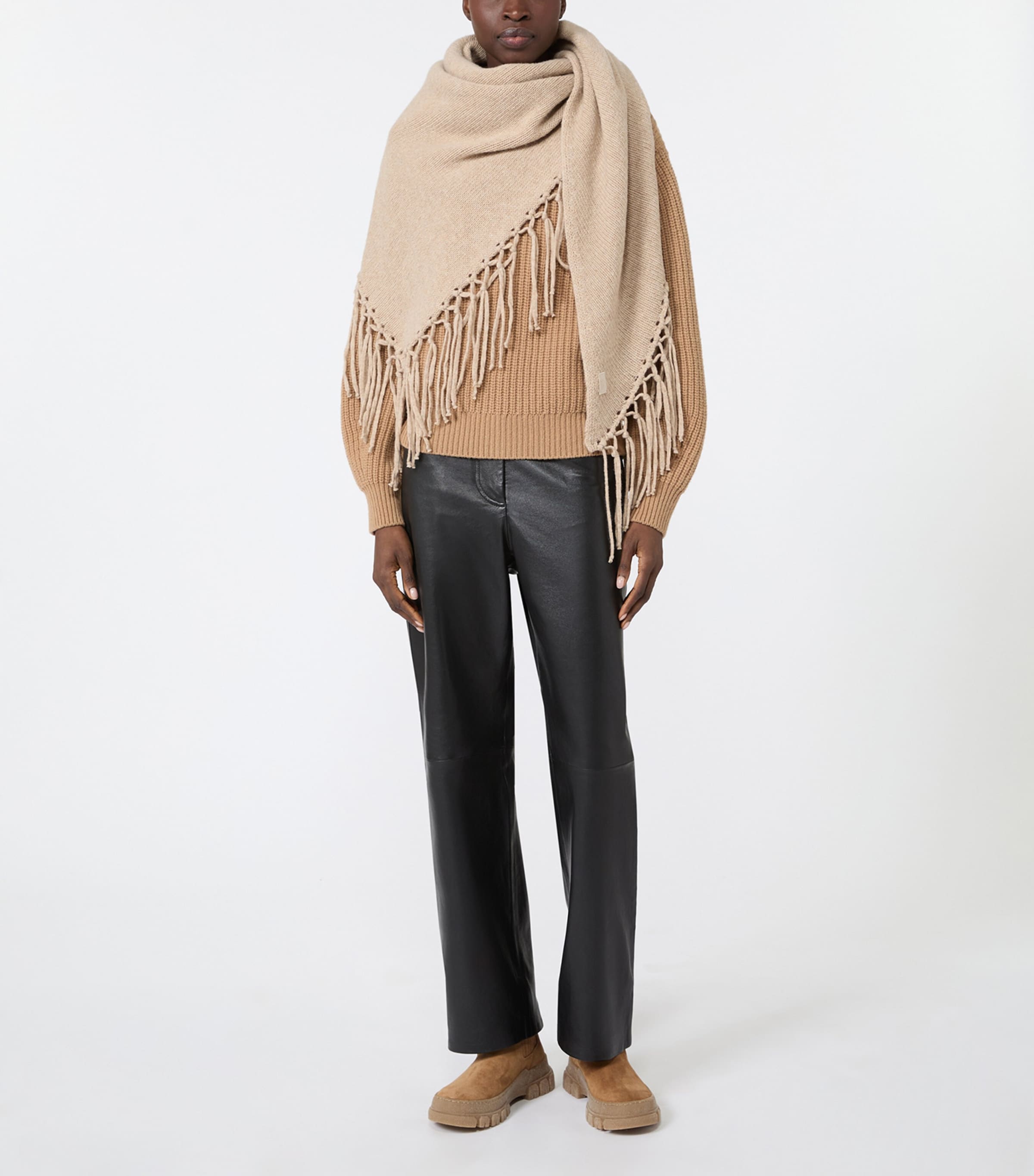 Weekend Max Mara Womens Virgin Wool Fringed Shawl Caramel Image 4