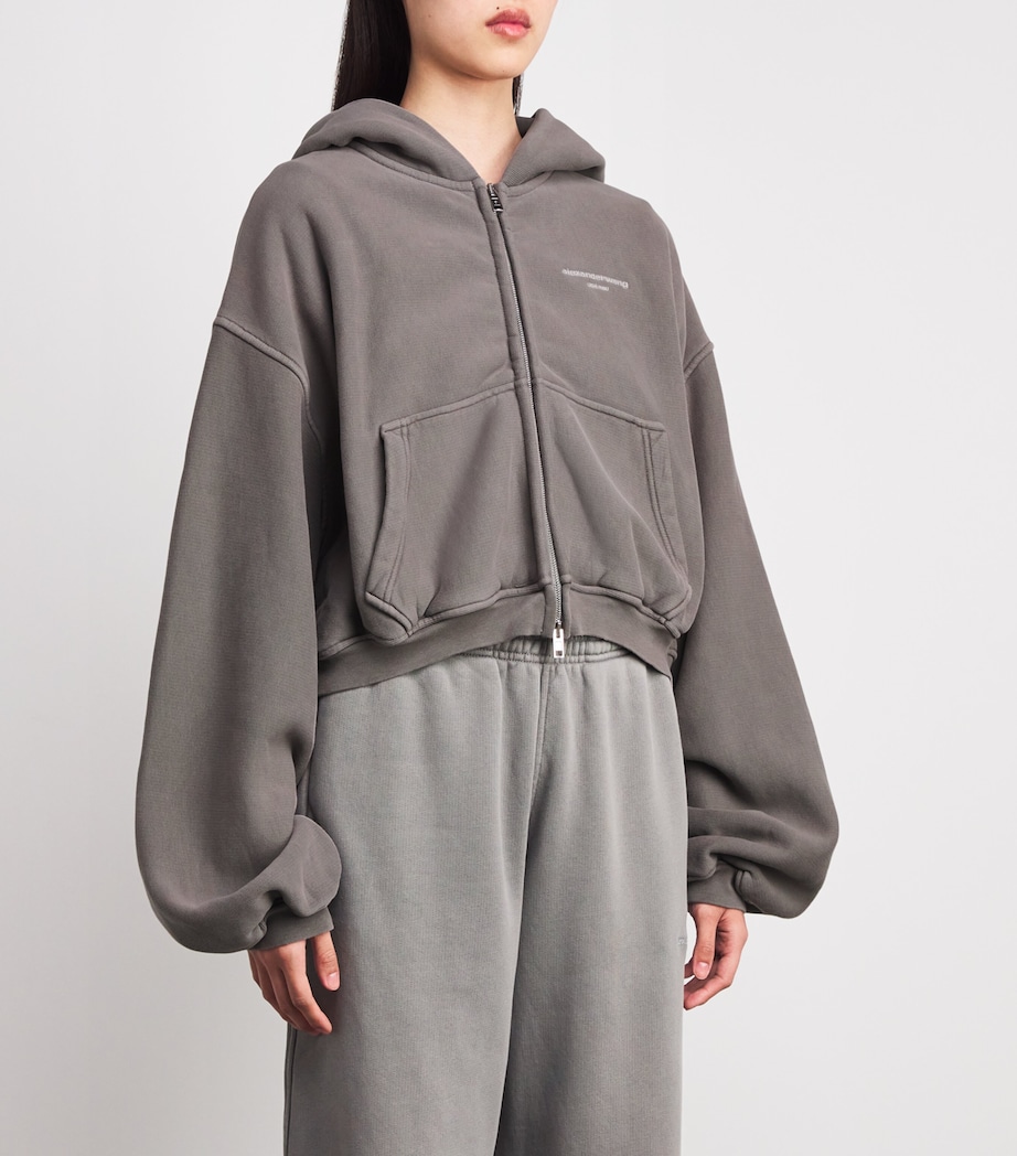 Stretch-Cotton Oversized Cropped Hoodie 064A WASHED CEMENT Image 3