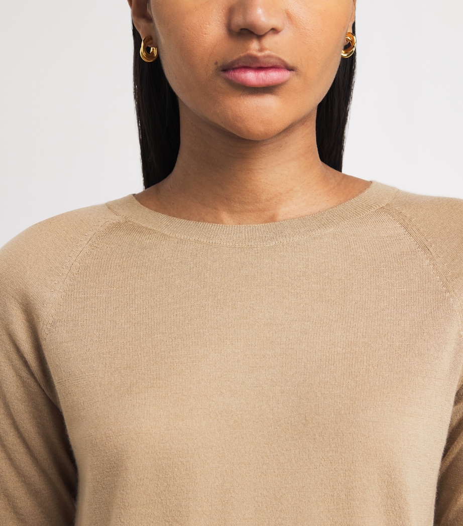 MM Womens Wool-Cashmere Short-Sleeve Sweater Beige Image 3