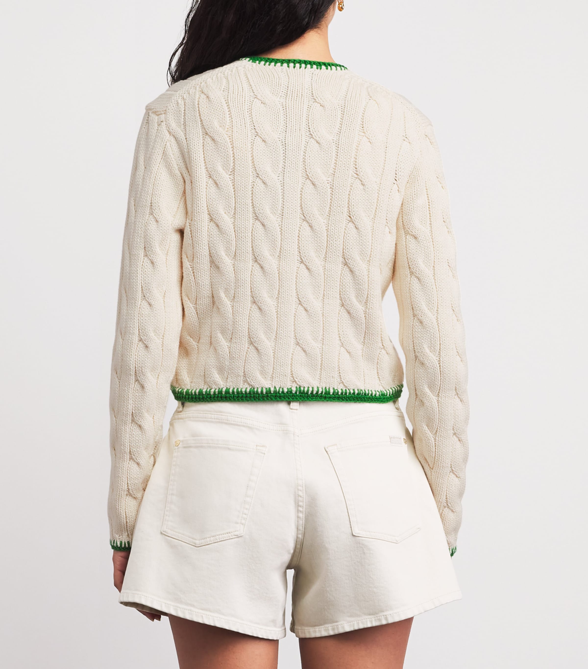 Polo Ralph Lauren Womens Stretch-Cotton Cropped Cardigan Cricket Cream Image 5