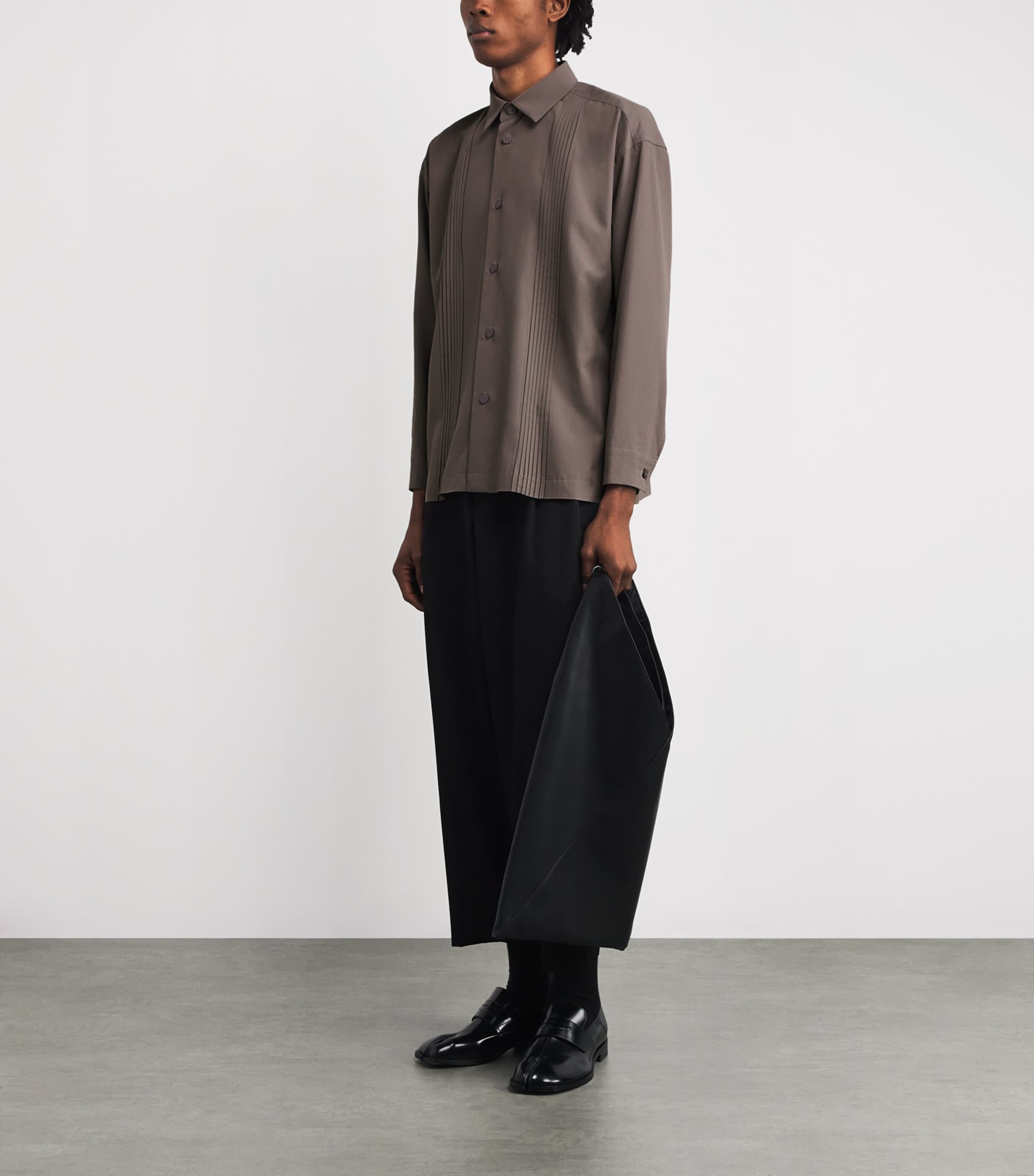 IM MEN Mens Pleated Shirt Mocha Image 2